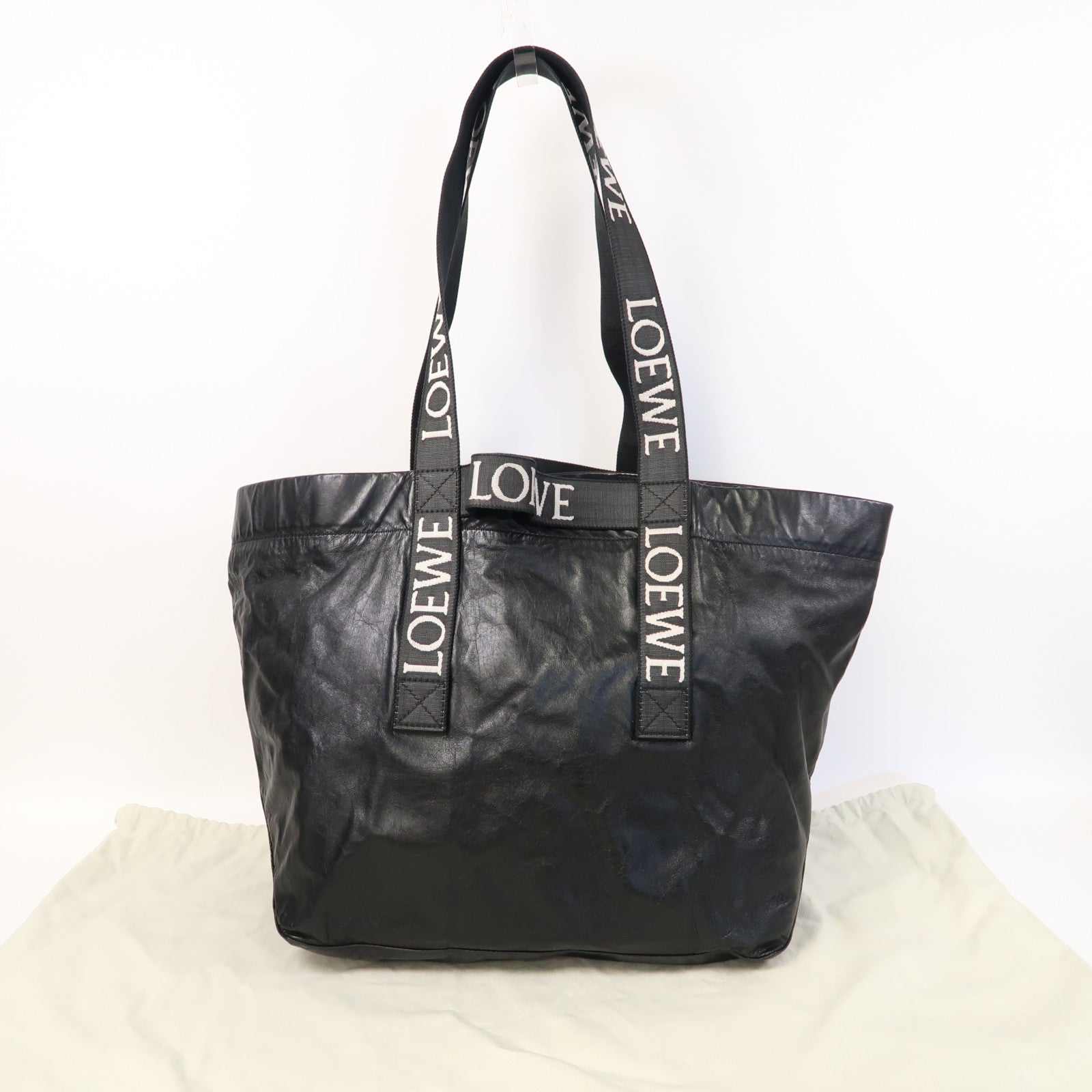 LOEWE 牛皮皮革Fold Shopper銀扣肩背袋黑色