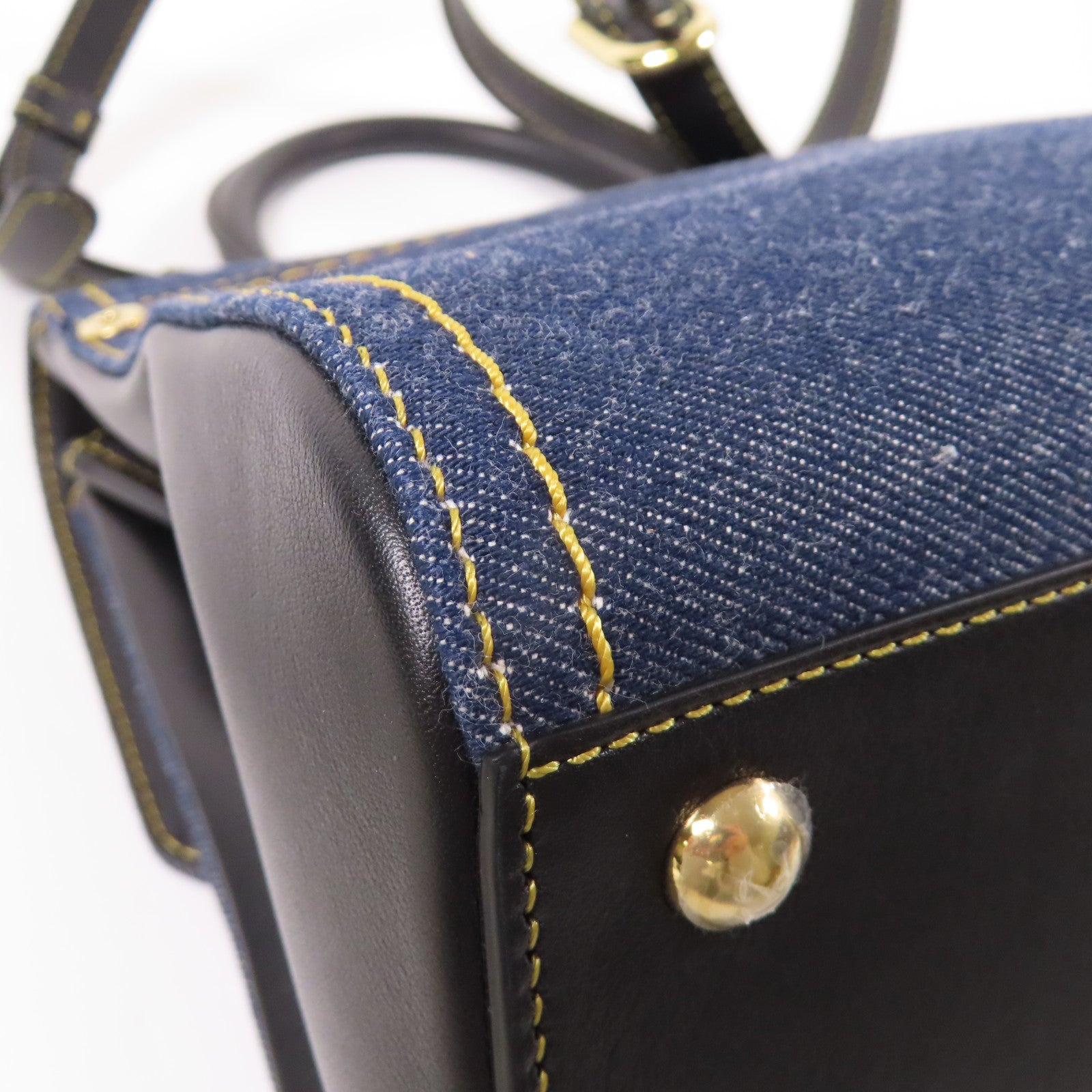 Delvaux 帆布Brillant Trench金扣手挽肩背兩用袋黑色/藍色