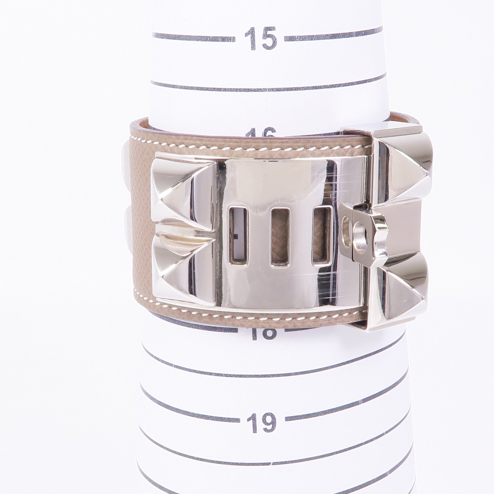 HERMES Epsom皮革Collier de Chien CDC Bracelet銀扣手帶Etoupe