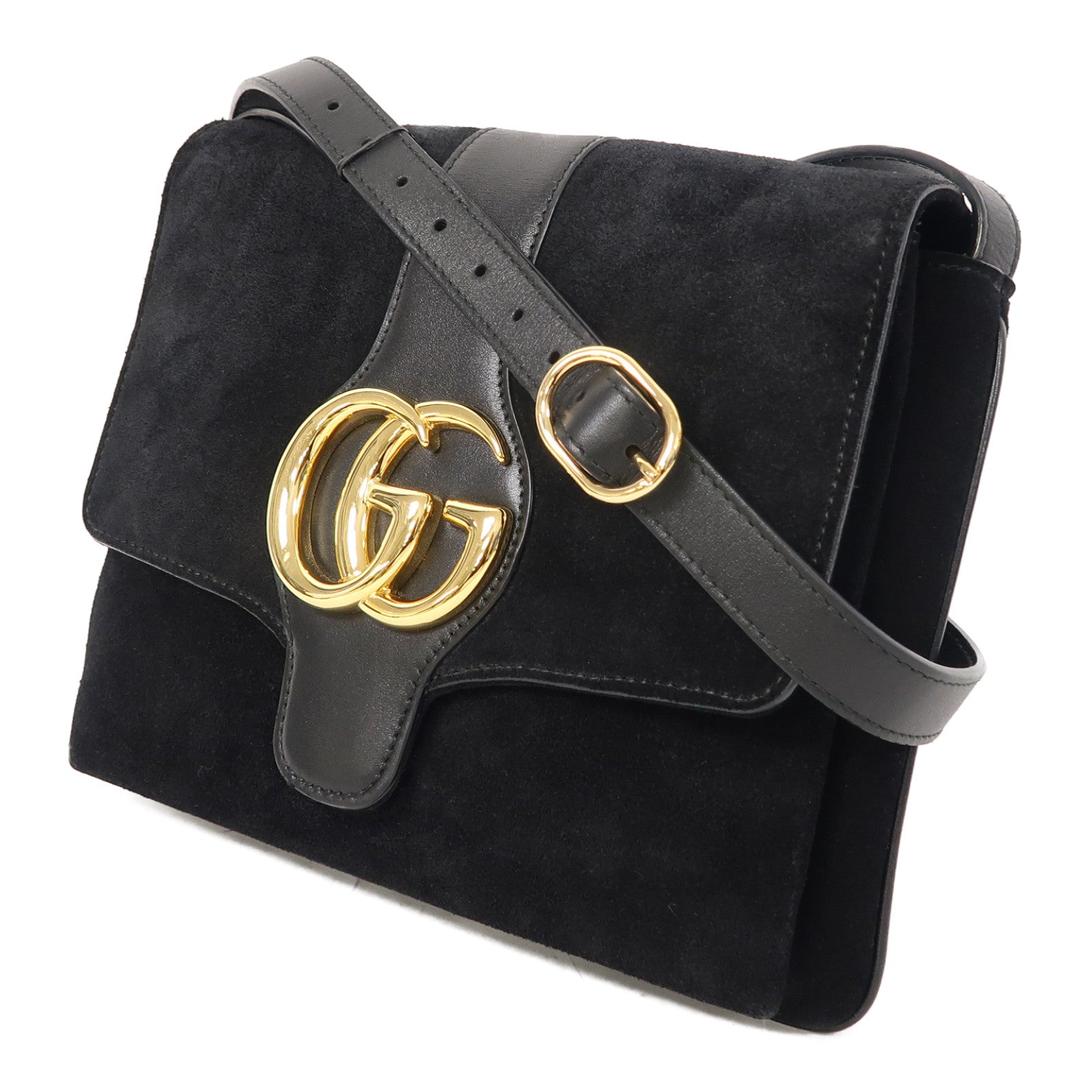 GUCCI 麂皮皮革Shoulder Bag金扣肩背袋黑色