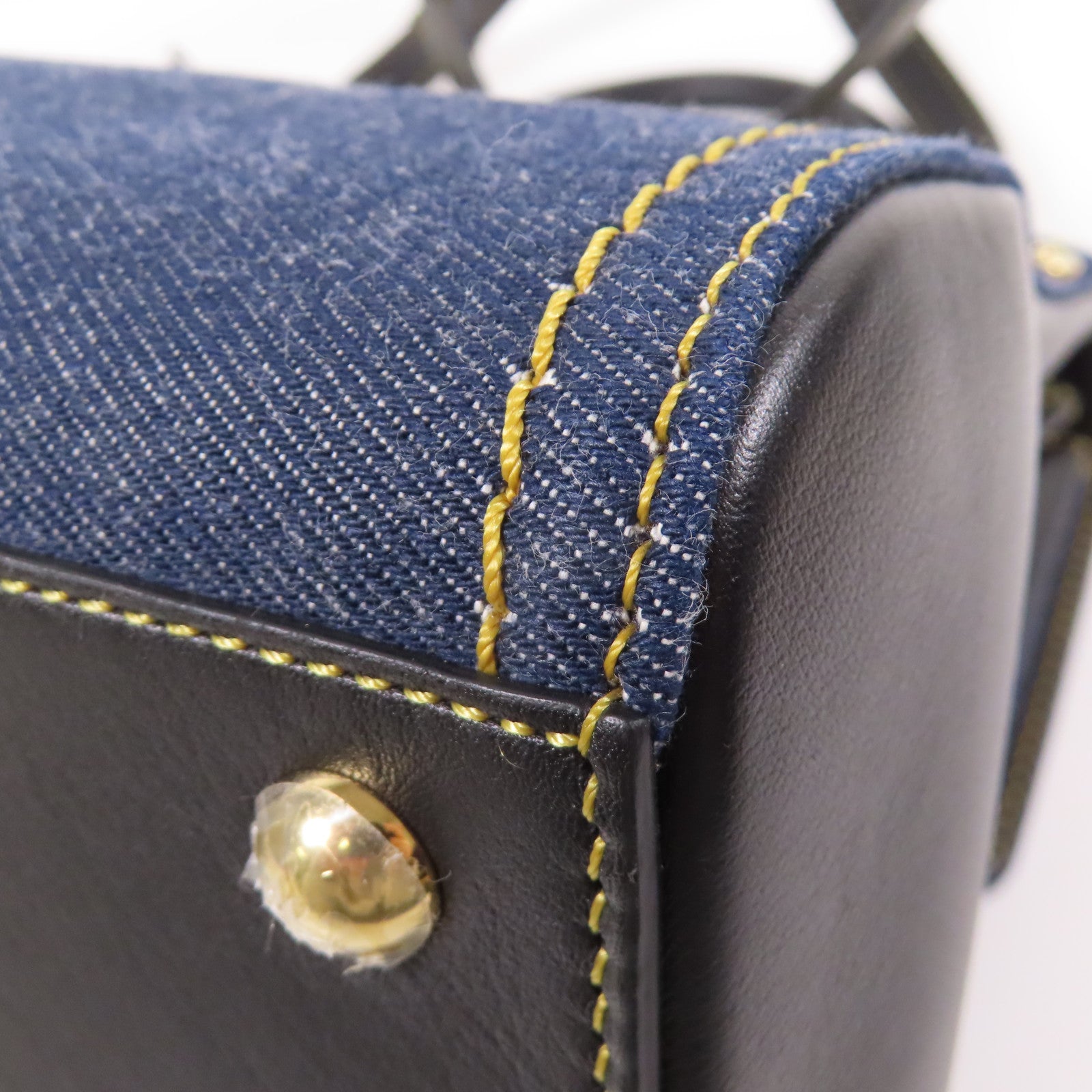 Delvaux 帆布Brillant Trench金扣手挽肩背兩用袋黑色/藍色