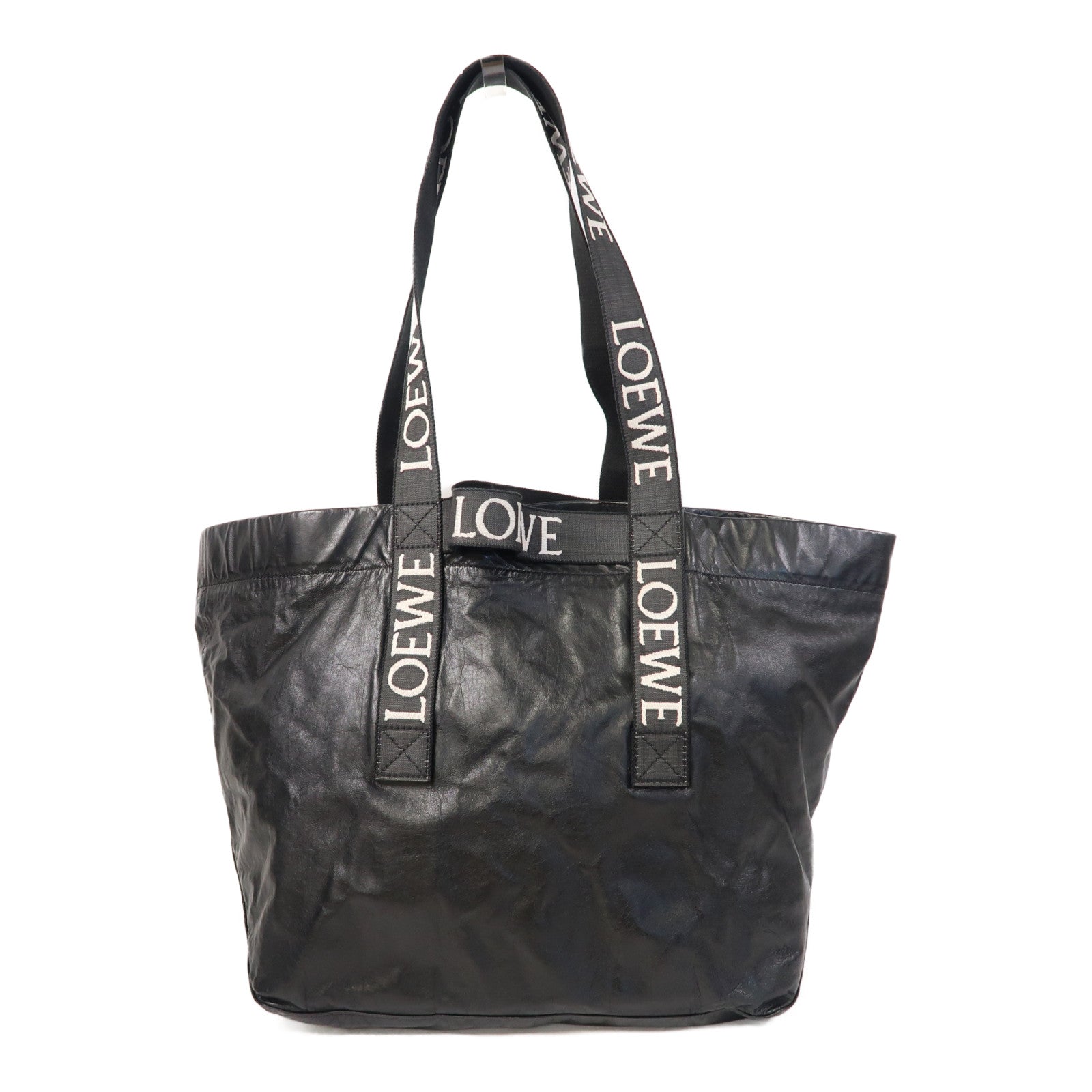 LOEWE 牛皮皮革Fold Shopper銀扣肩背袋黑色