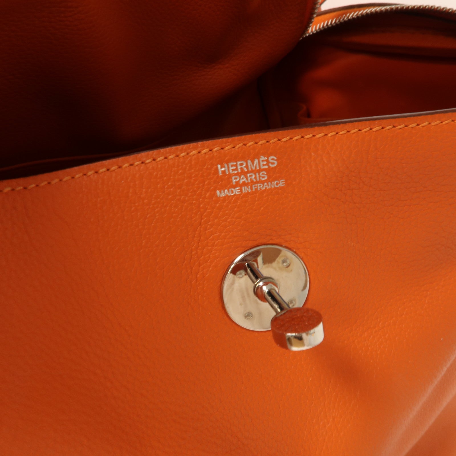 HERMES Evercolor皮革Lindy 30銀扣手挽肩背兩用袋橙色