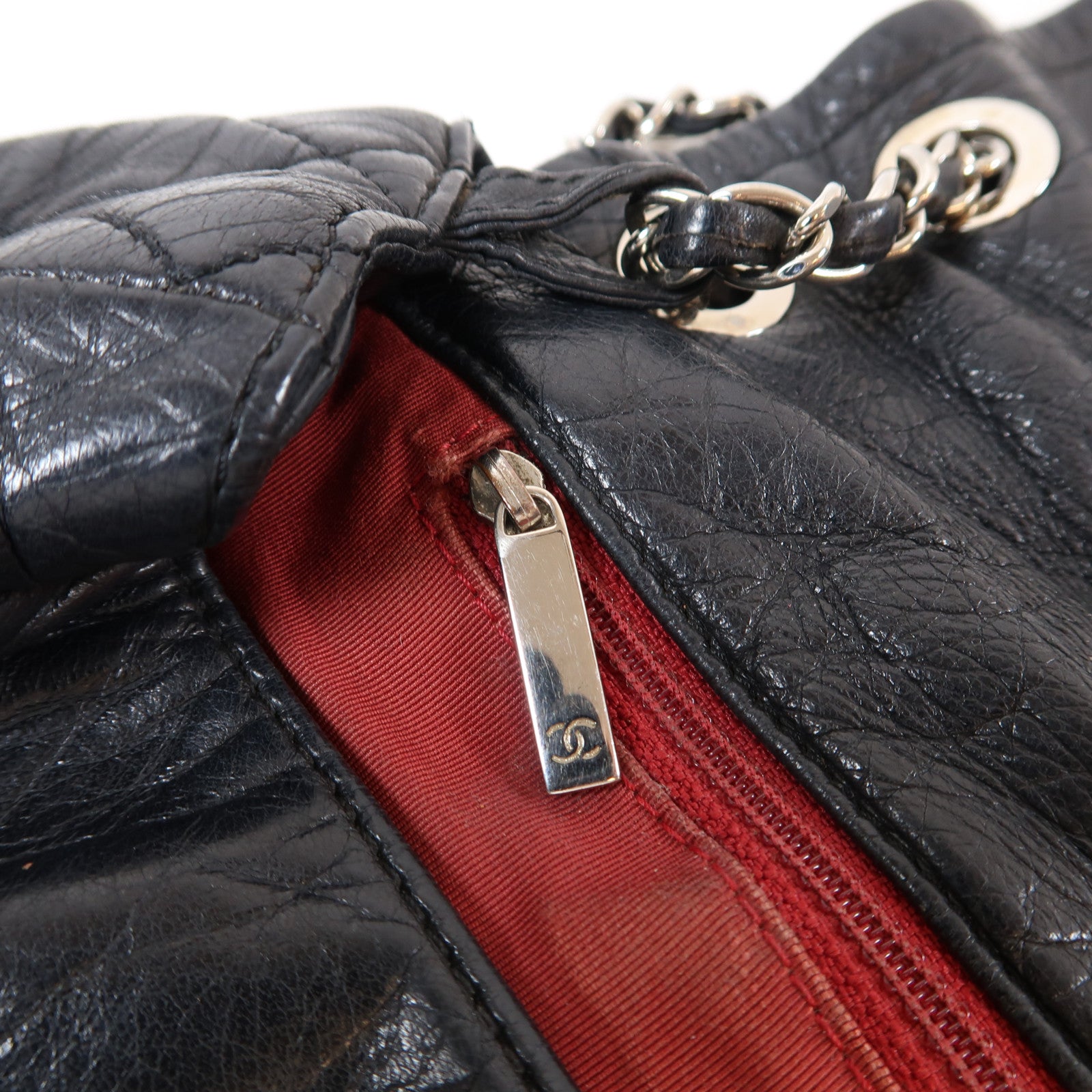 CHANEL 牛皮皮革Chain Shoulder Bag銀扣鏈帶肩背袋黑色