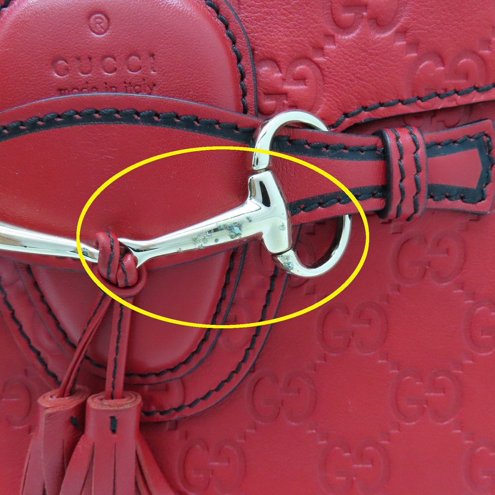 GUCCI 【激減優惠】牛皮皮革Chain Shoulder金扣鏈帶肩背袋紅色