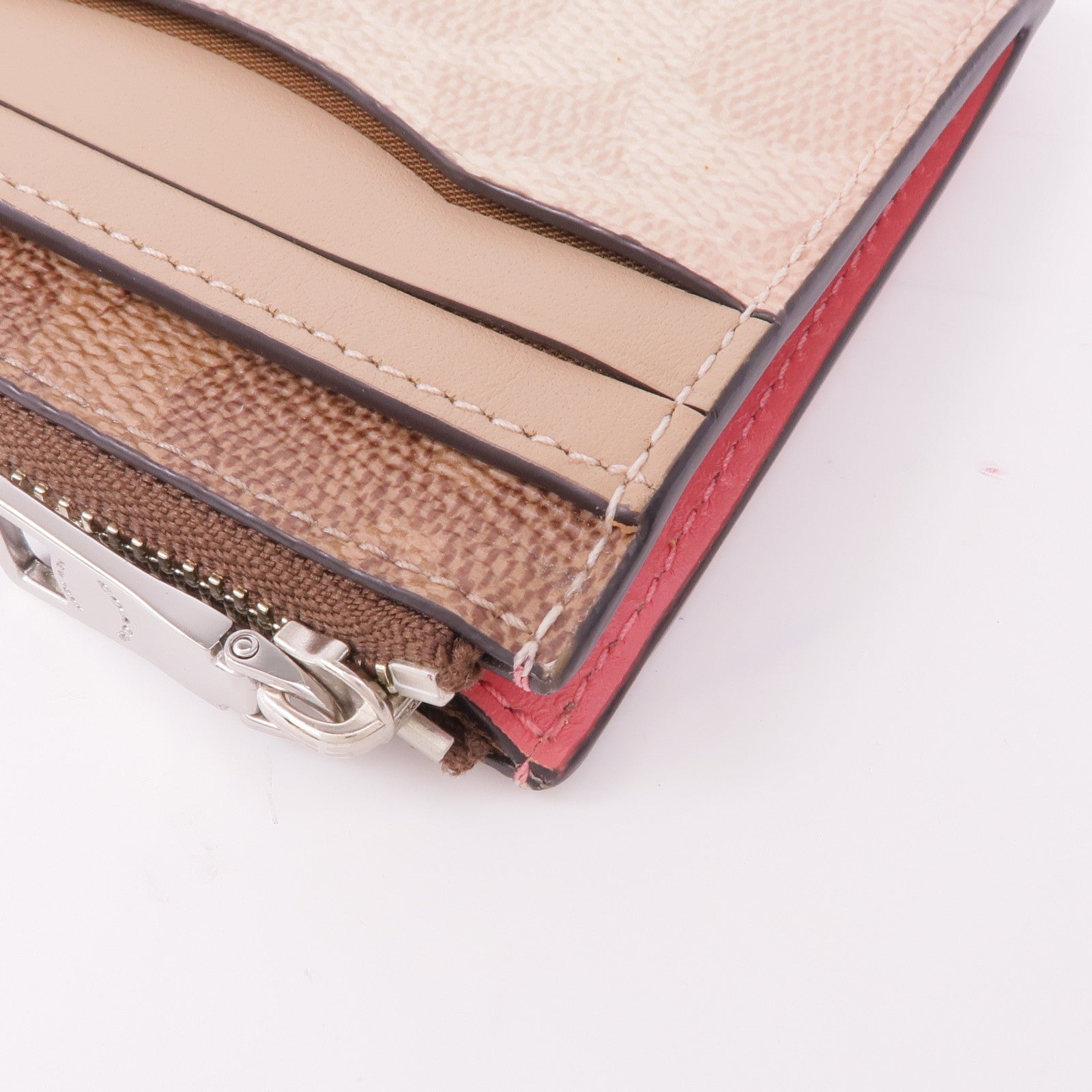 COACH 塗層帆布/皮革Card/Coin Case銀扣零錢包/卡片套