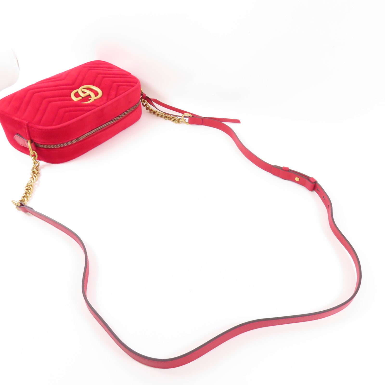 GUCCI 天鵝絨GG Marmont金扣鏈帶肩背袋