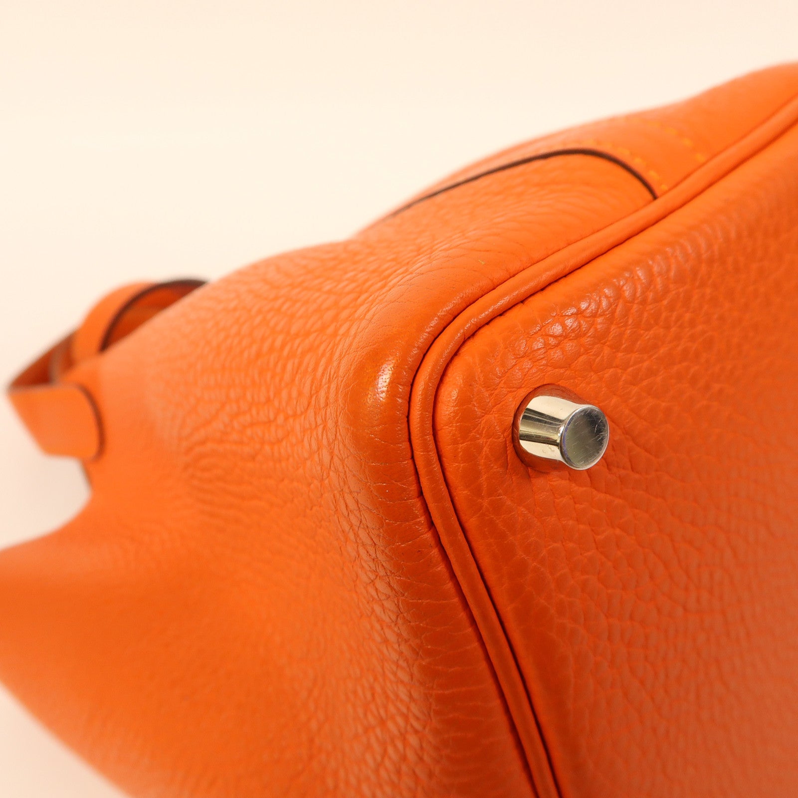 HERMES Clemence皮革Picotin PM銀扣手挽袋火橘色