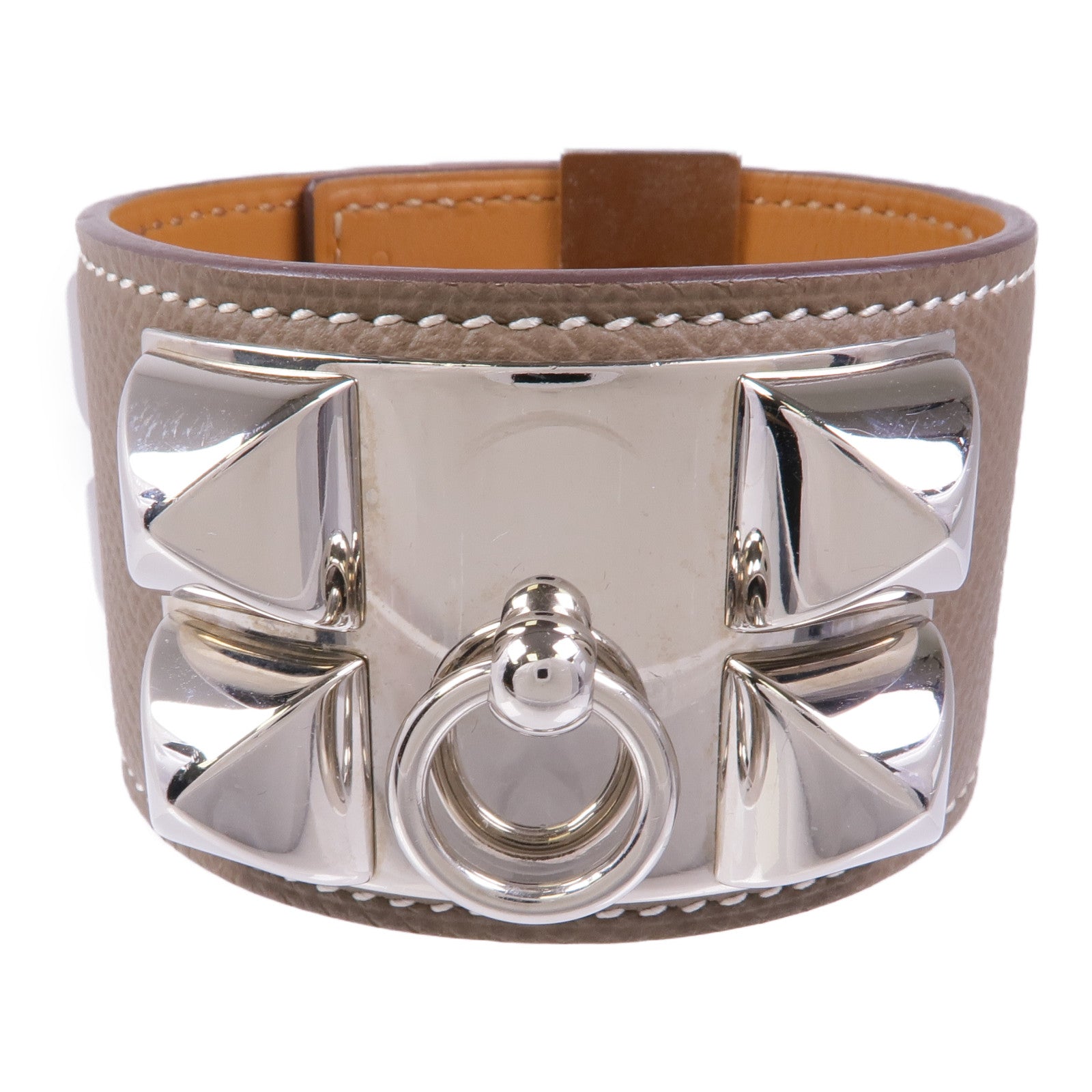 HERMES Epsom皮革Collier de Chien CDC Bracelet銀扣手帶Etoupe