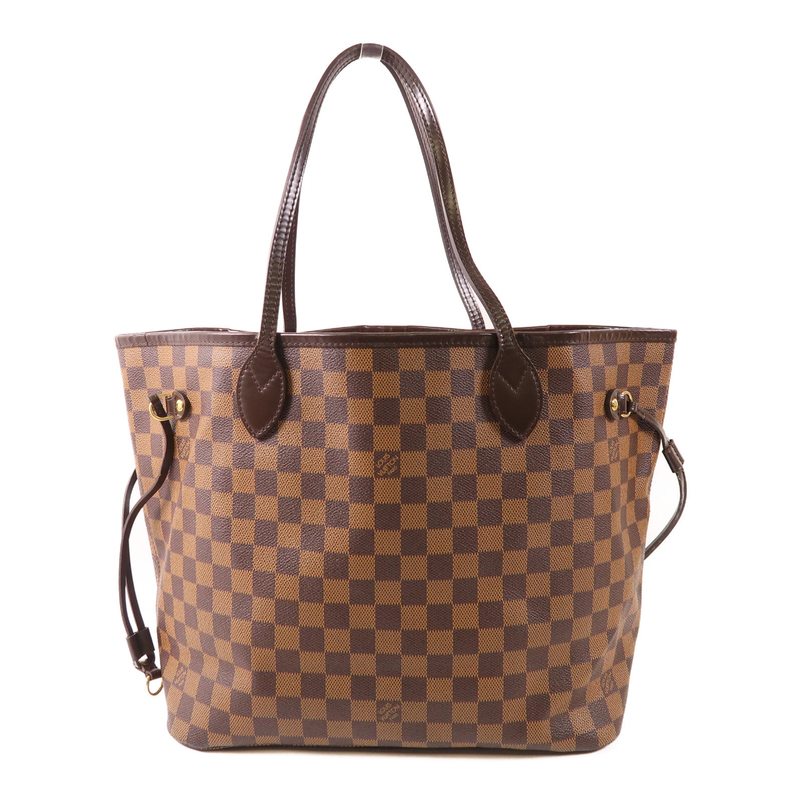 LOUIS VUITTON Damier Neverfull MM金扣手挽袋