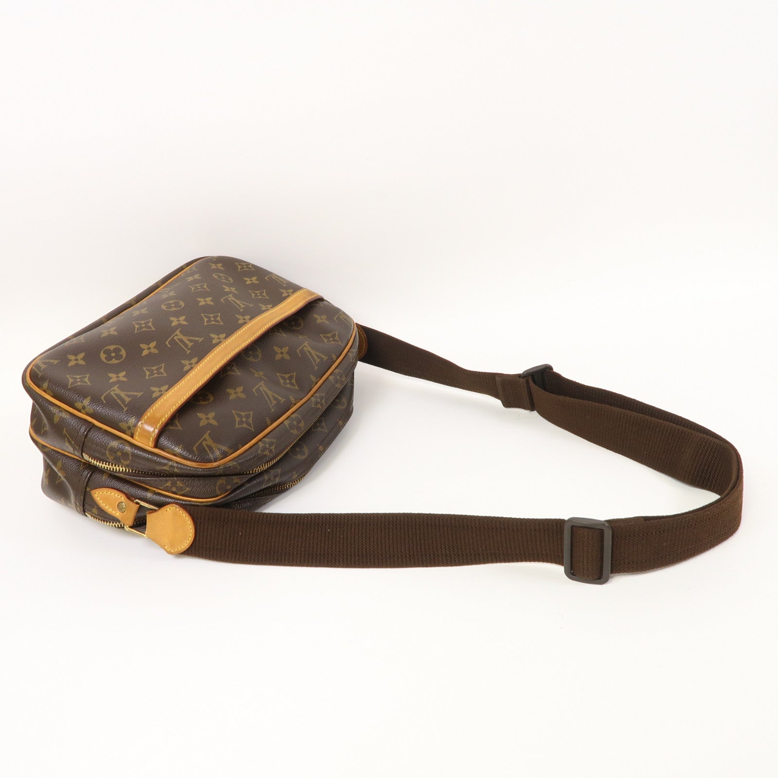 LOUIS VUITTON Monogram Reporter PM金扣肩背袋啡色