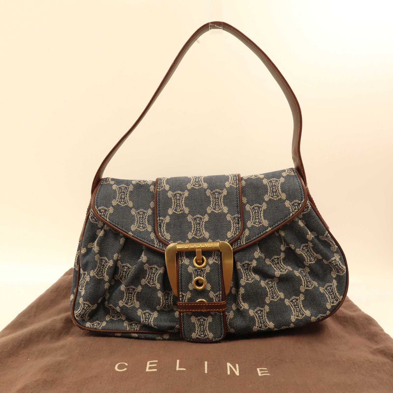 CELINE【激減優惠】 帆布Shoulder Bag金扣肩背袋藍色