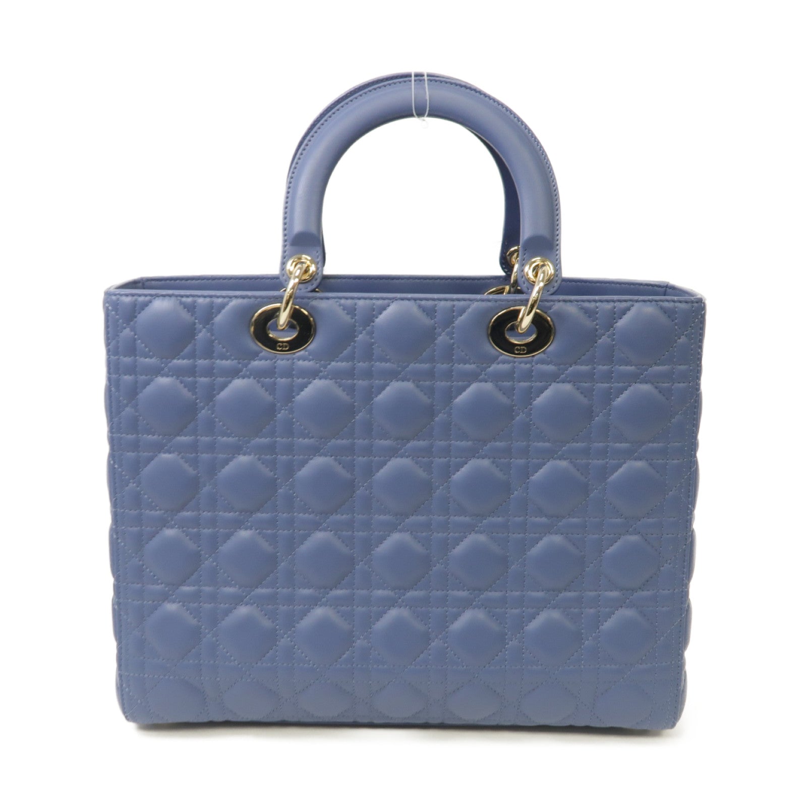 Dior 羊皮皮革Lady Dior Large 2 Way Shoulder Bag金扣手挽肩背兩用袋藍色