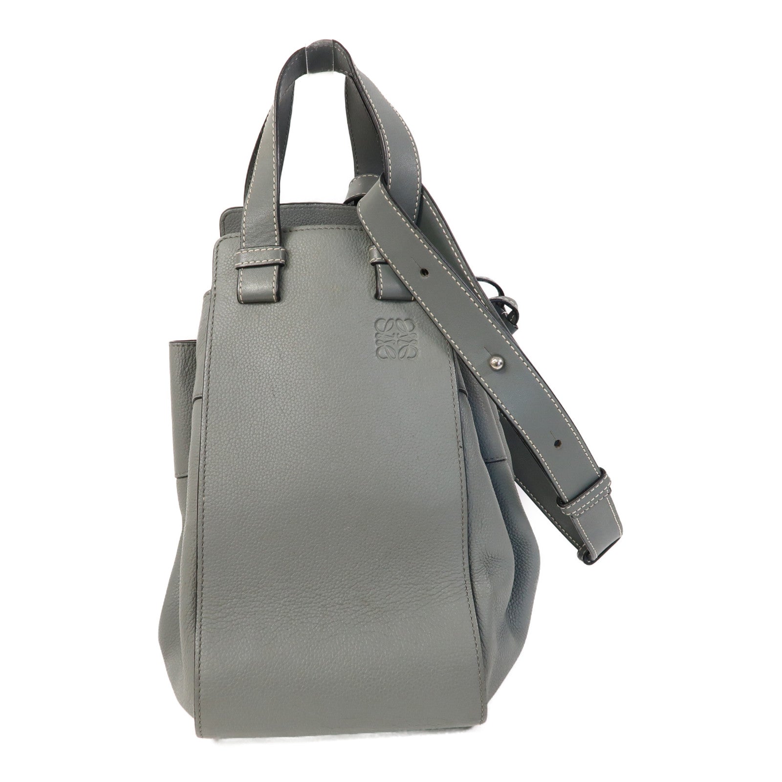 LOEWE 牛皮皮革Hammock銀扣手挽肩背兩用袋灰色