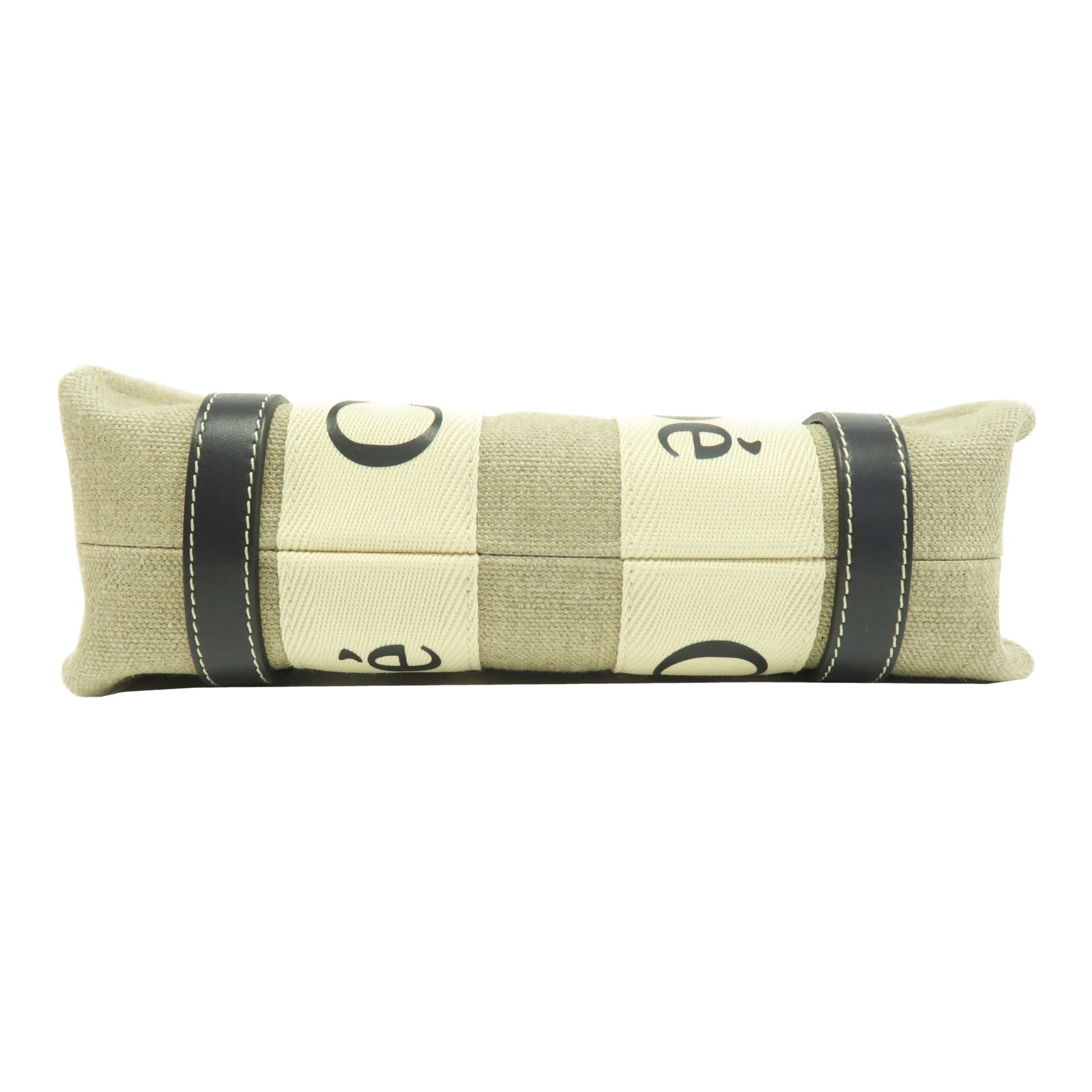 Chloe 牛皮皮革帆布Mini Woody Tote金扣手挽肩背兩用袋米色/黑色