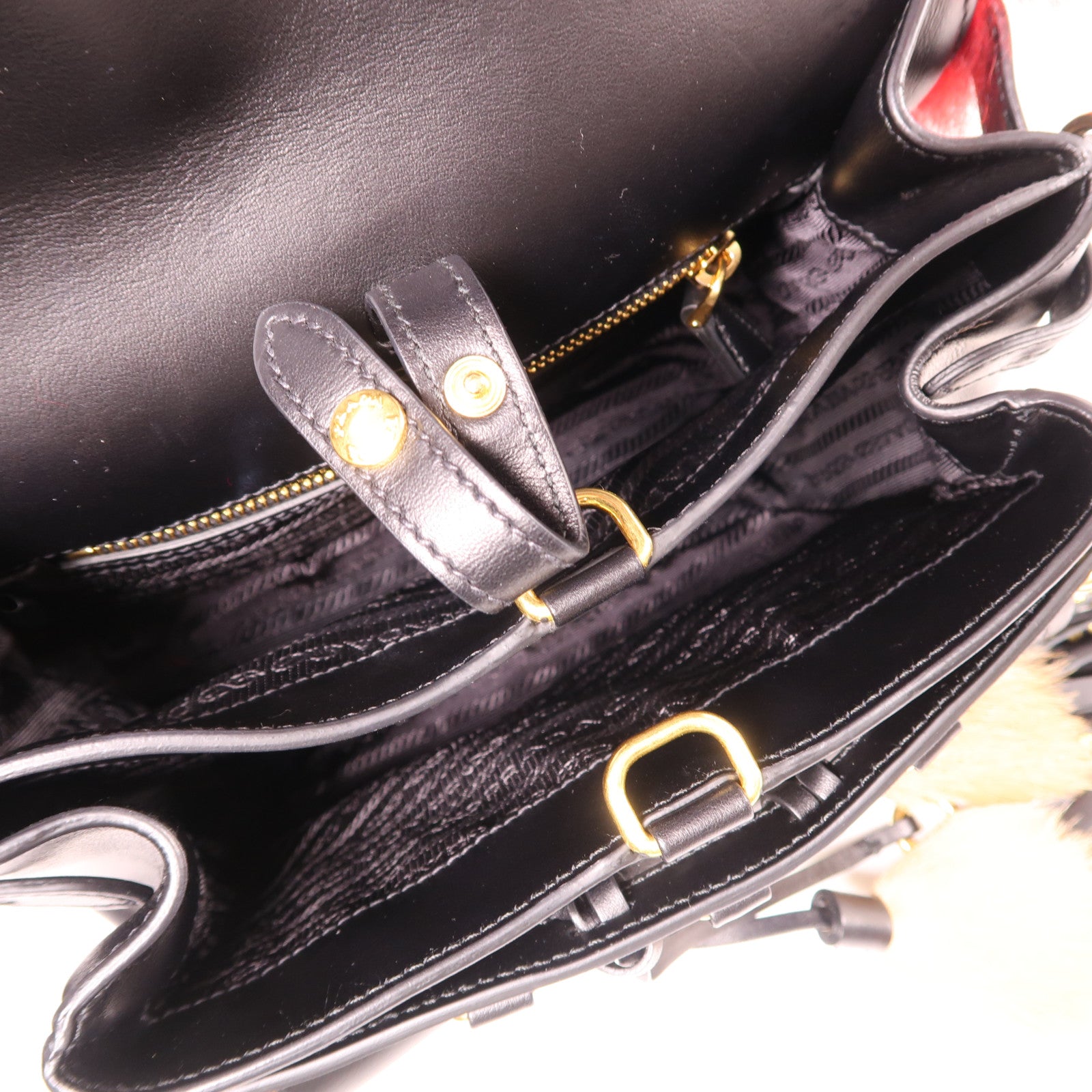 PRADA 狐狸毛/皮革Shoulder Bag金扣手挽肩背兩用袋