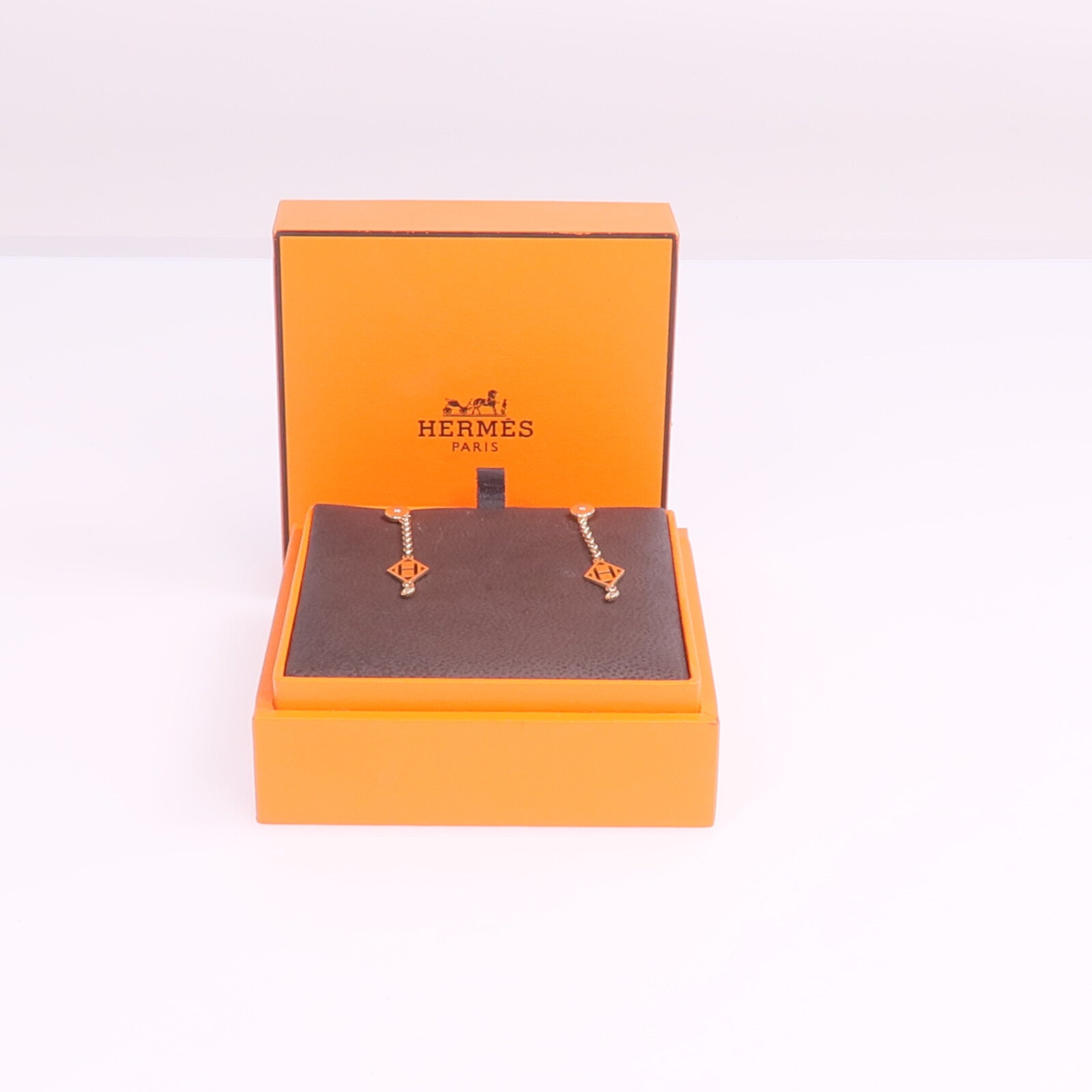 HERMES 18K玫瑰金Gambade H Earrings鑽石耳環