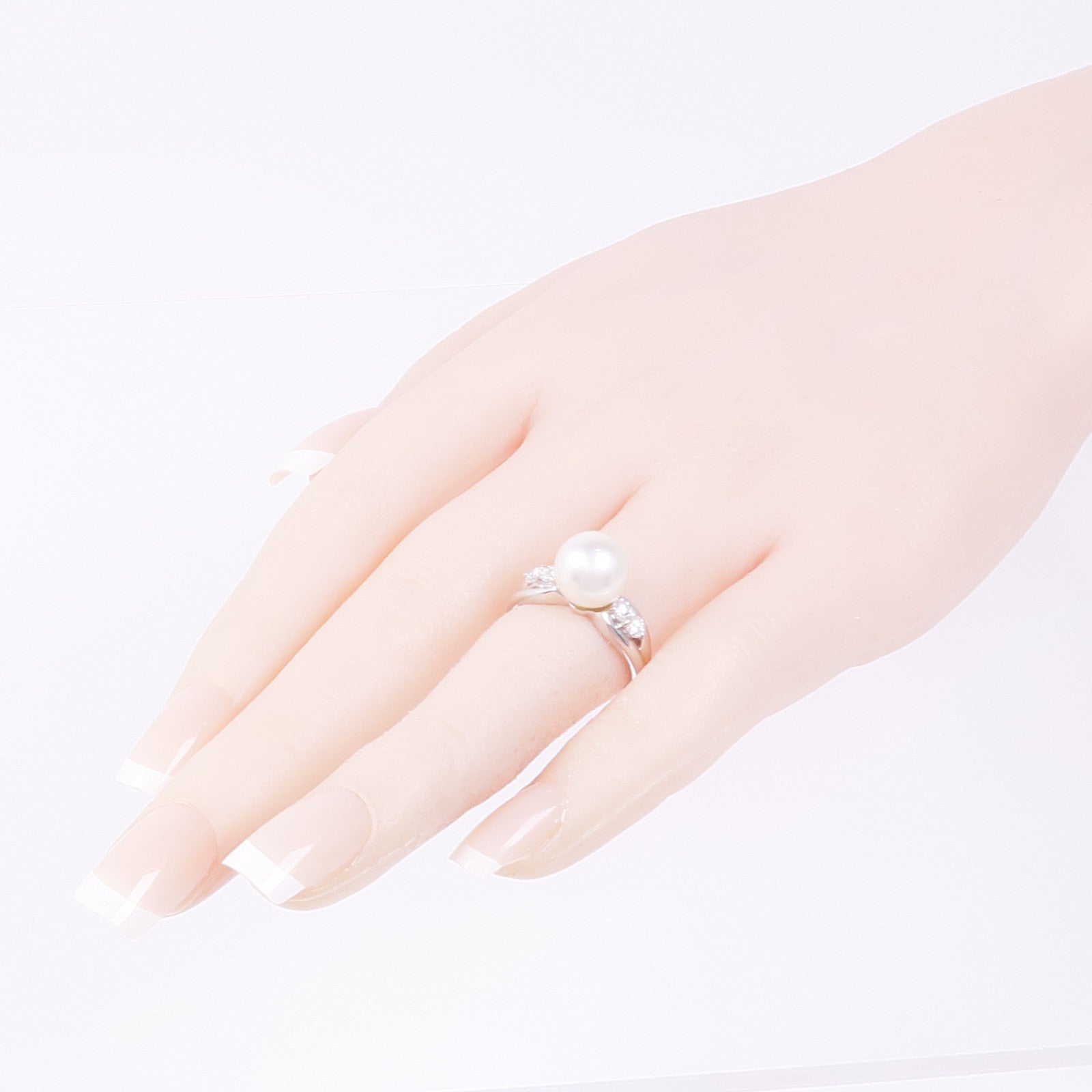 JEWELRY 【激減優惠】PT900鉑金Pearl Diamond Ring珍珠鑽石戒指US#5.75