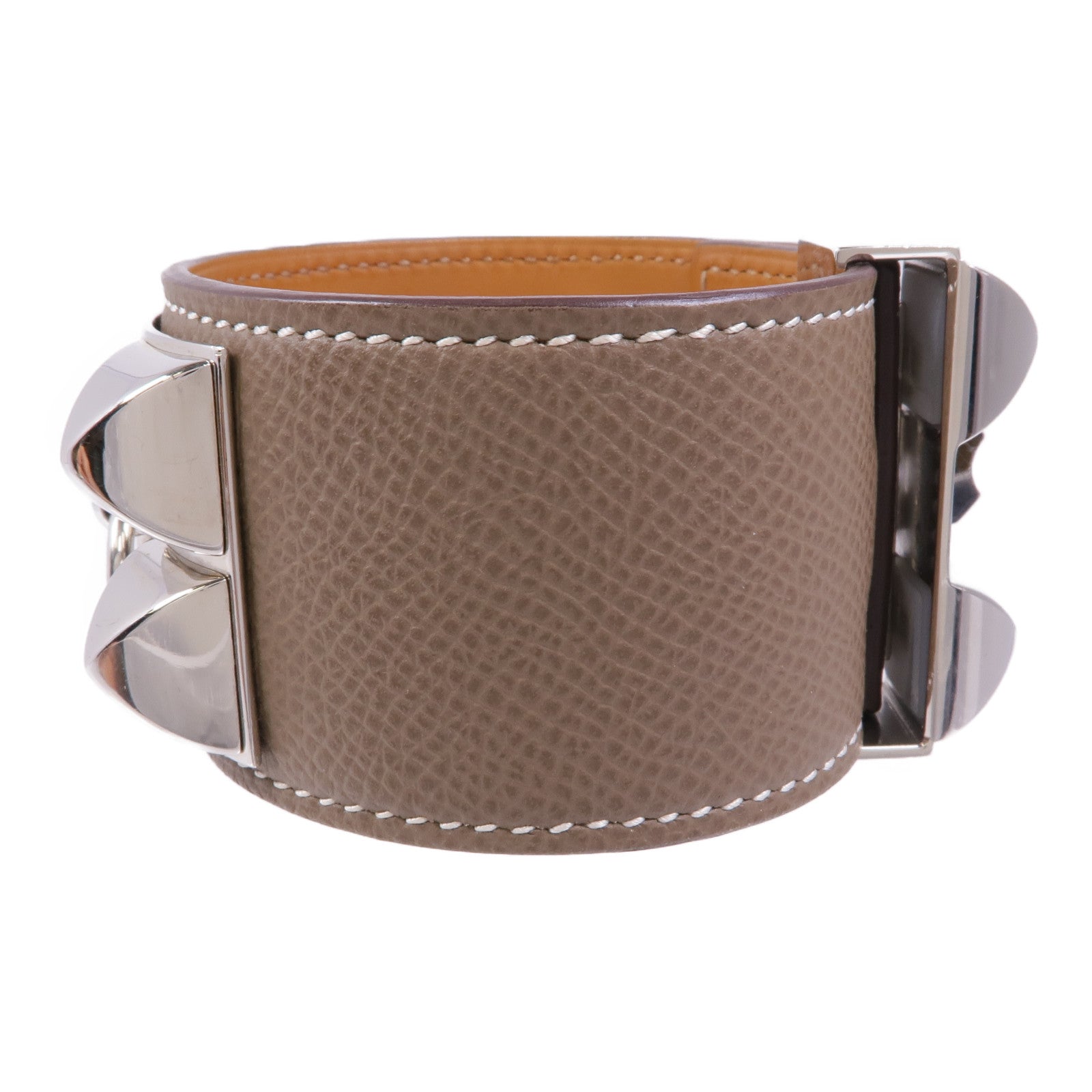 HERMES Epsom皮革Collier de Chien CDC Bracelet銀扣手帶Etoupe