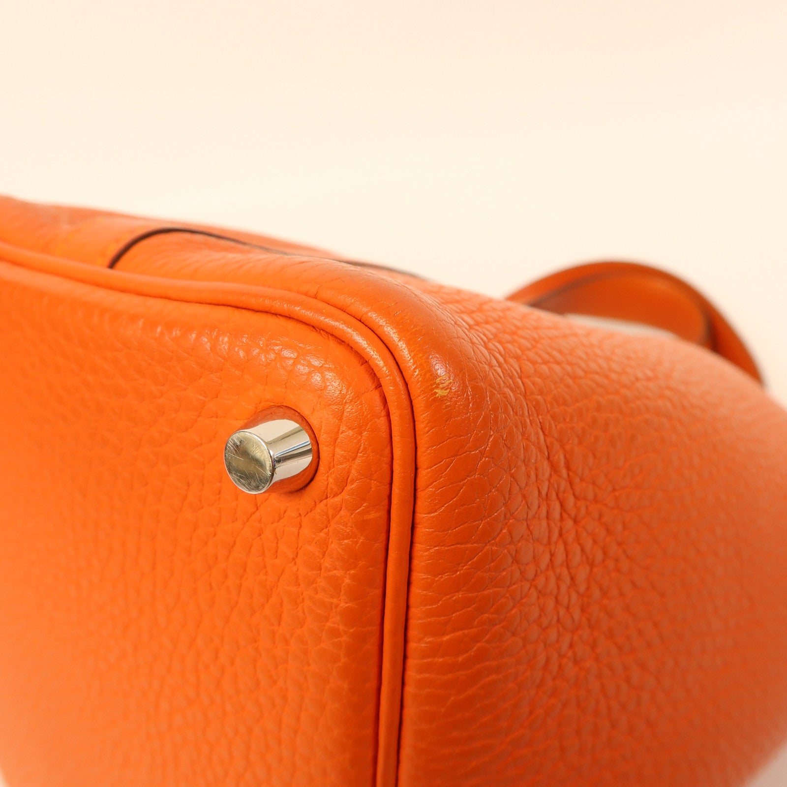 HERMES Clemence皮革Picotin PM銀扣手挽袋火橘色