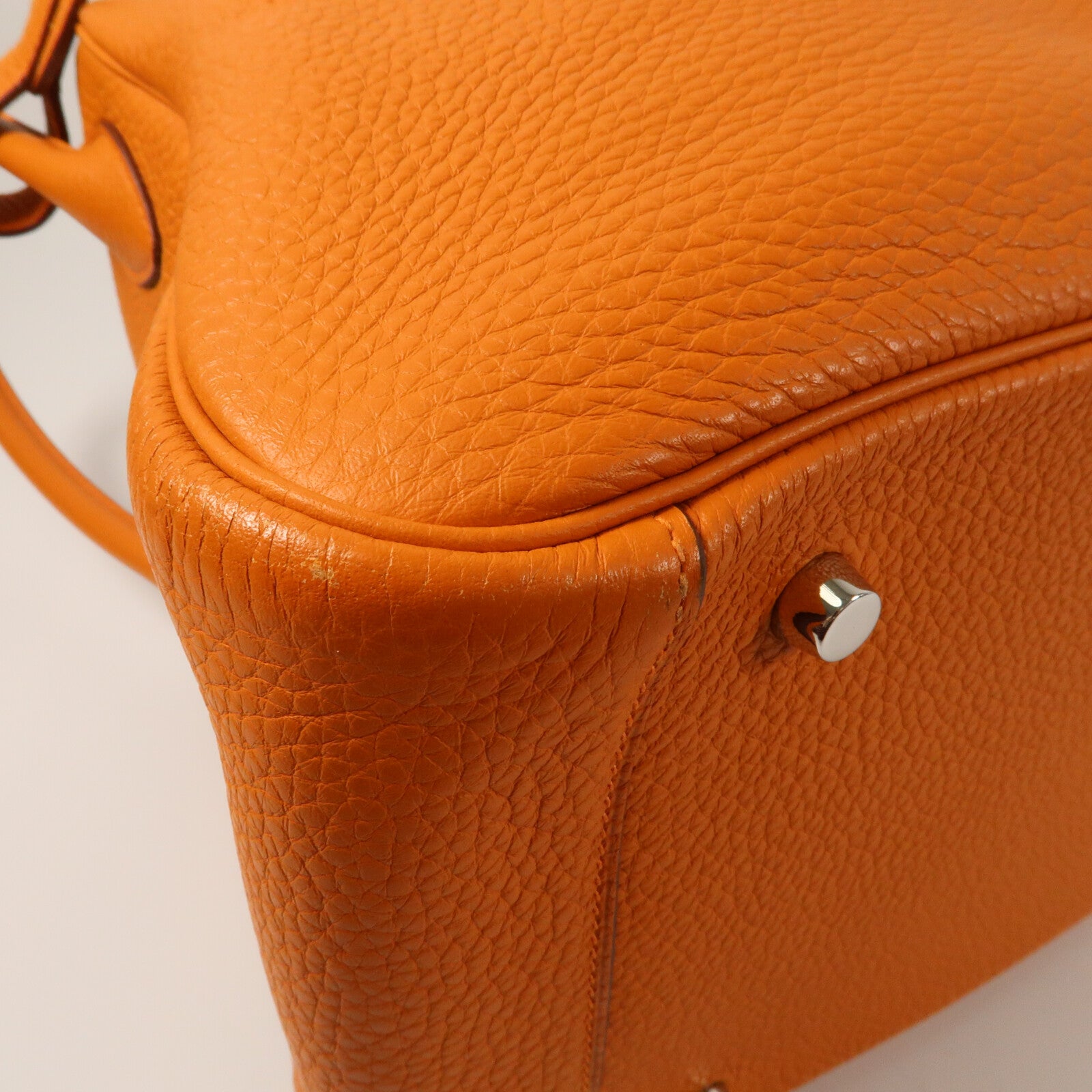HERMES Clemence皮革Lindy 34銀扣手挽肩背兩用袋Orange
