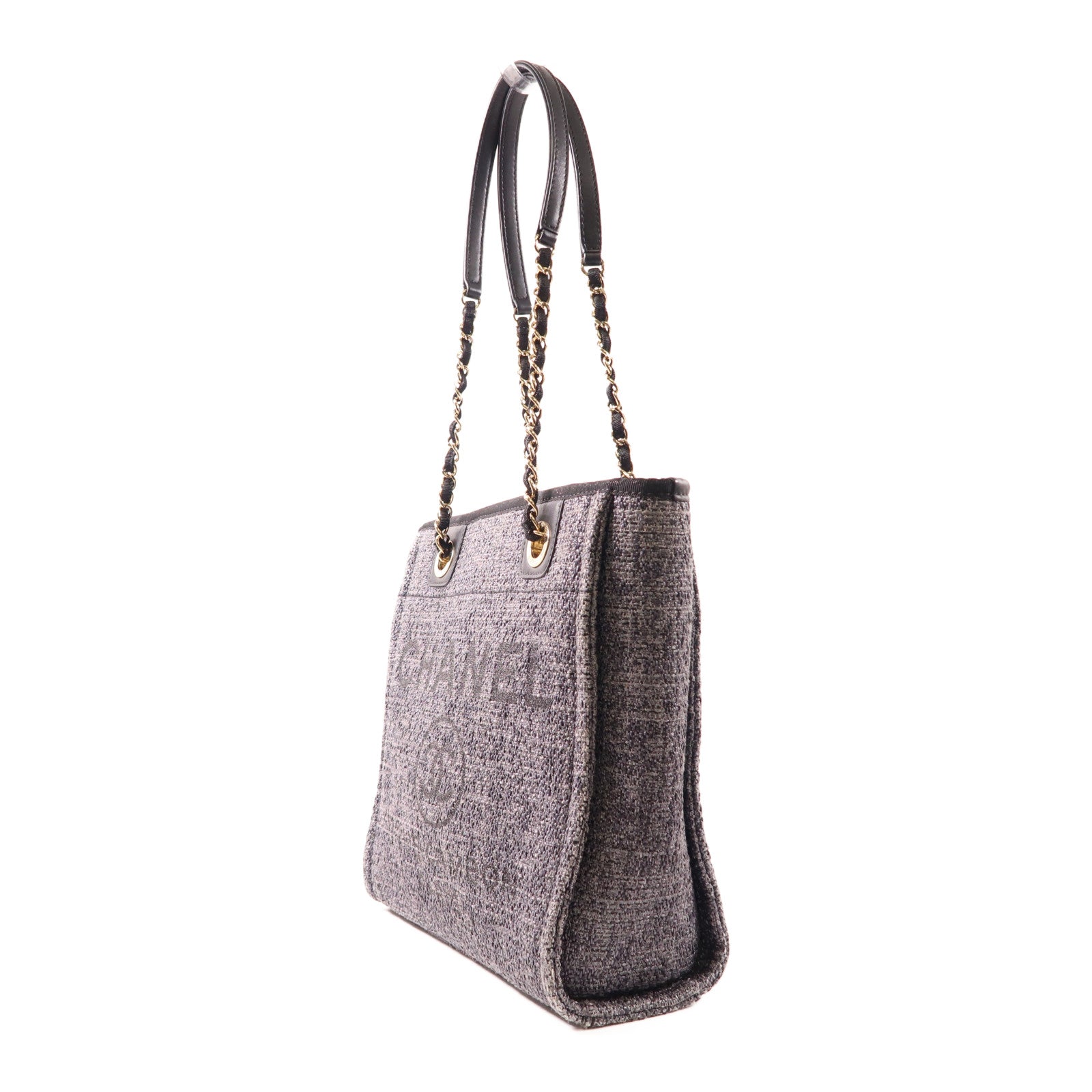 CHANEL 粗花呢Deaville Tote Bag金扣肩背袋/手挽袋藍色