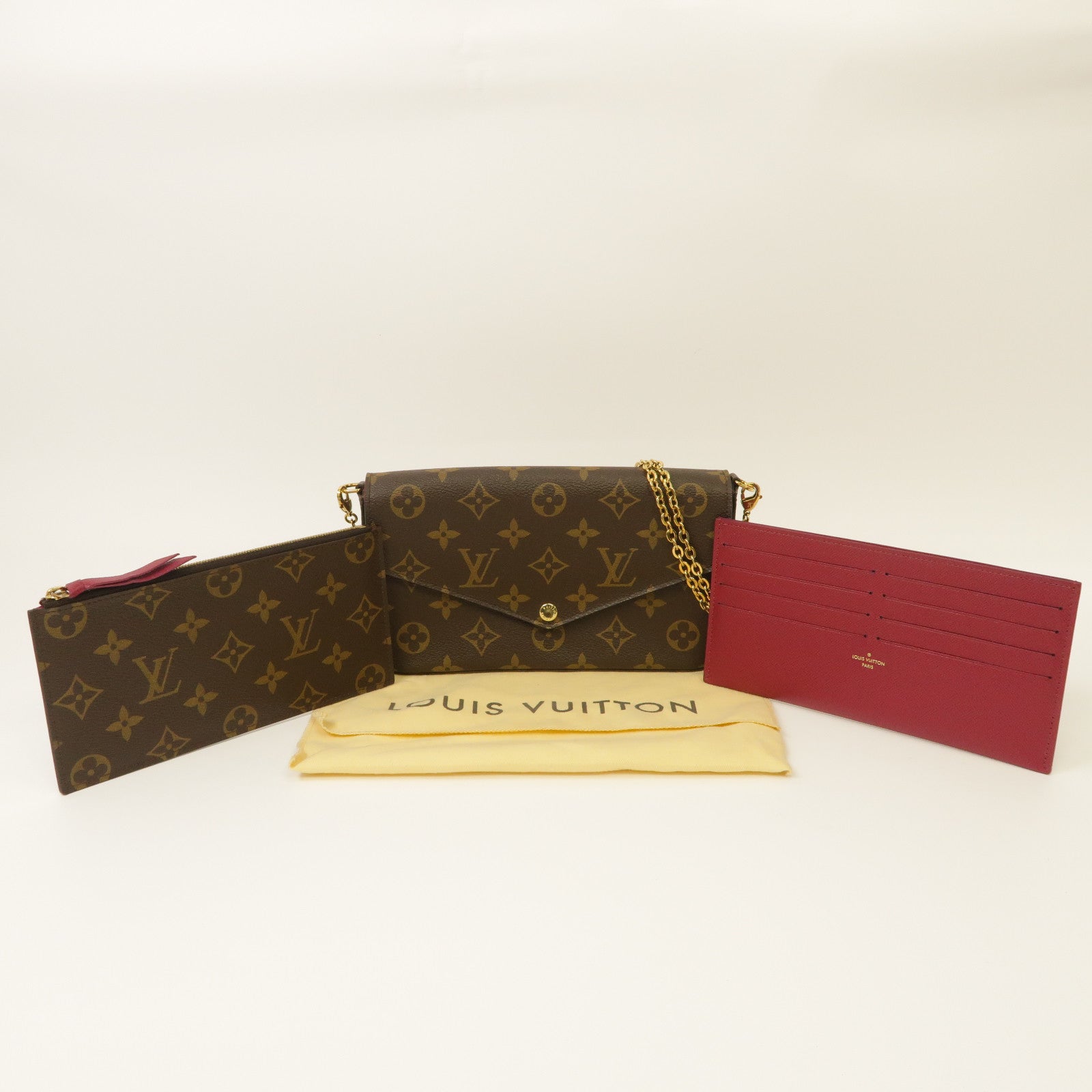 LOUIS VUITTON Monogram Pochette Felice金扣鏈帶肩背袋啡色