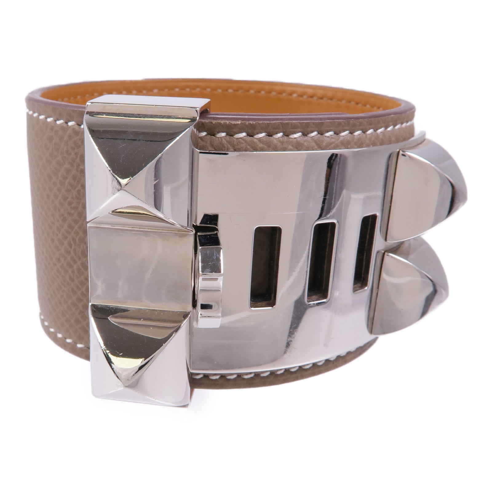 HERMES Epsom皮革Collier de Chien CDC Bracelet銀扣手帶Etoupe