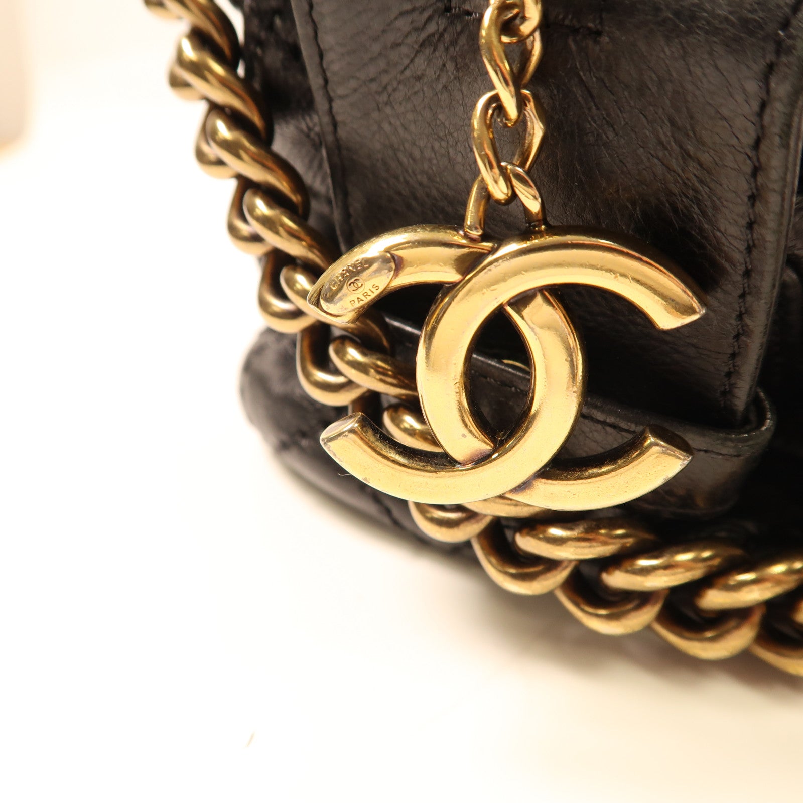 CHANEL 牛皮皮革2Way Shoulder Bag金扣鏈帶手挽肩背兩用袋黑色