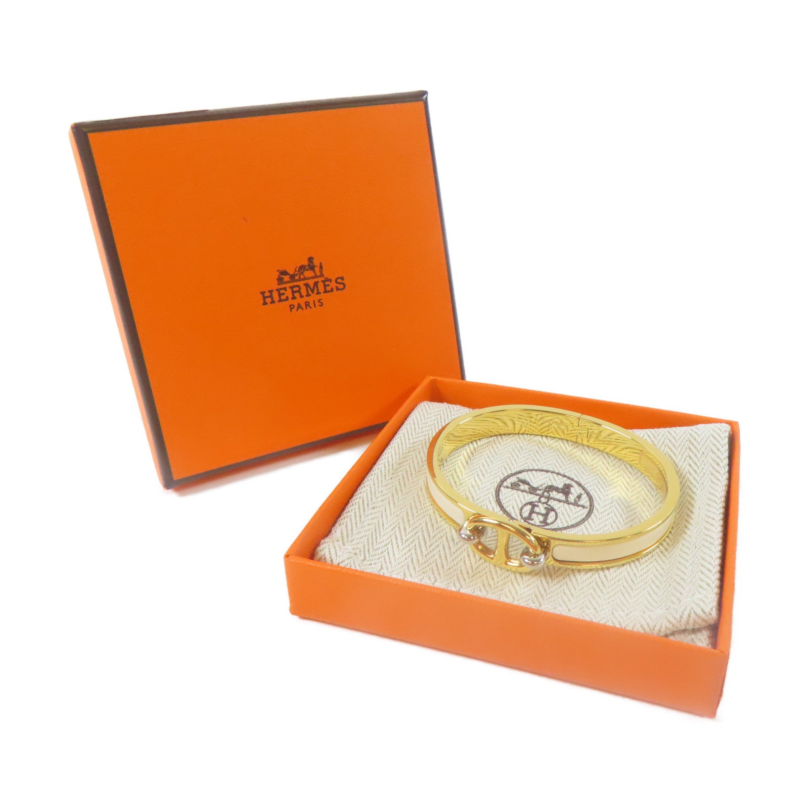 HERMES 【激減優惠】金屬Mini Clic Chaine D'Ancre手鐲金色/米色#17cm