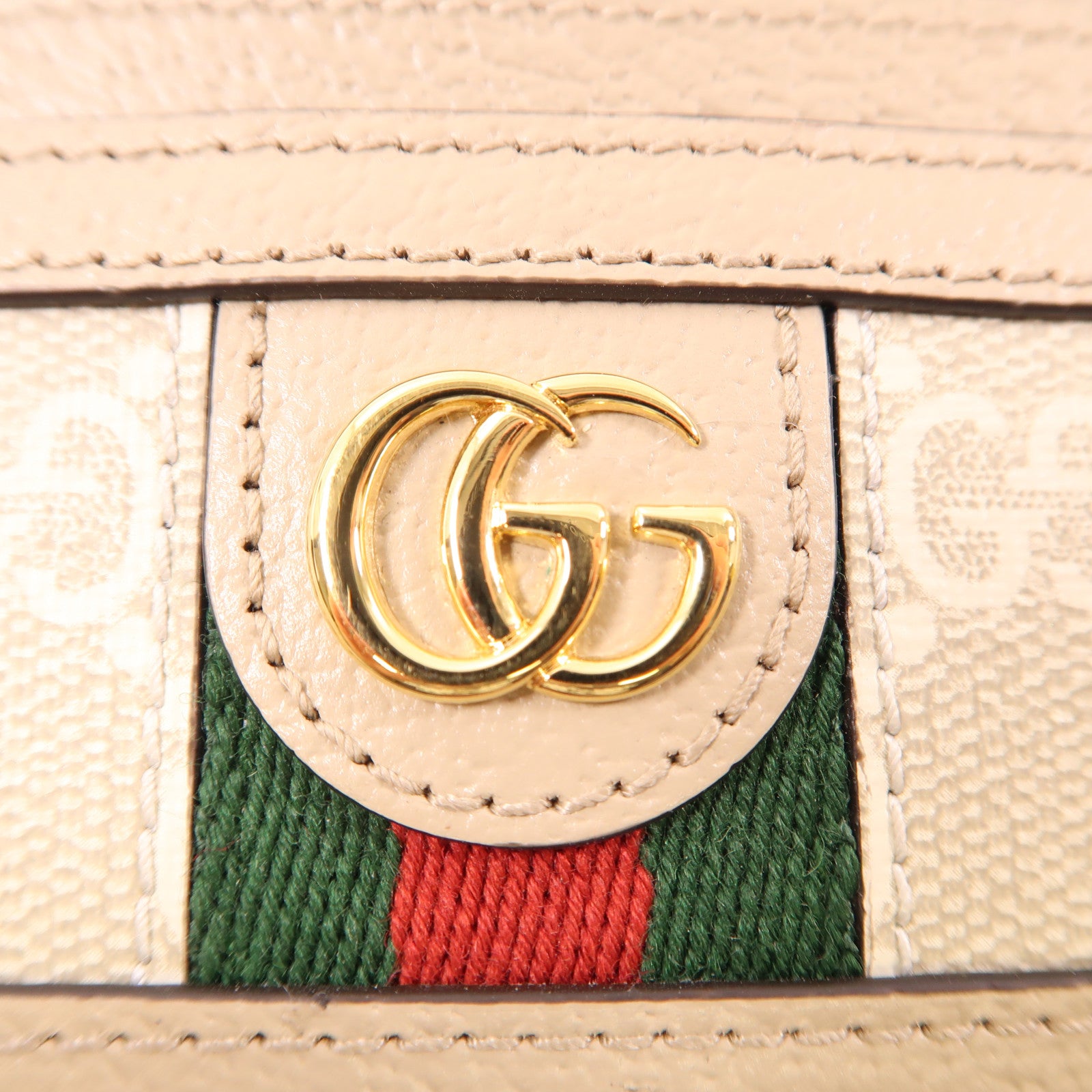 GUCCI 塗層帆布/皮革Ophdia GG Card Case金扣卡片套白色