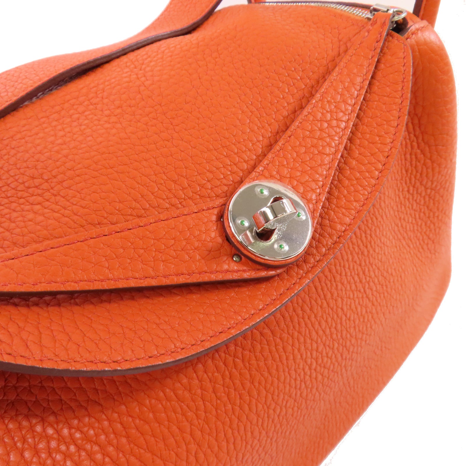 HERMES Clemence皮革Lindy 26 Shoulder Bag銀扣肩背袋橙色