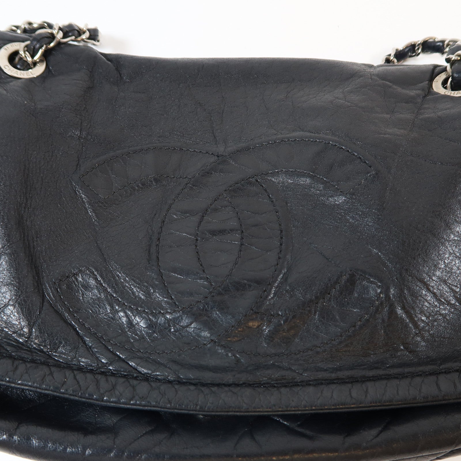 CHANEL 牛皮皮革Chain Shoulder Bag銀扣鏈帶肩背袋黑色