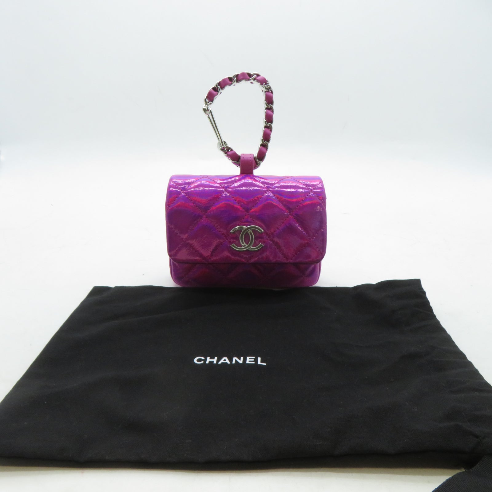CHANEL 【激減優惠】菱格漆皮皮革Waist Bag銀扣腰包粉紅色