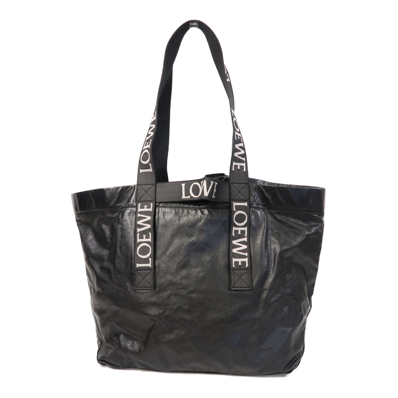 LOEWE 牛皮皮革Fold Shopper銀扣肩背袋黑色