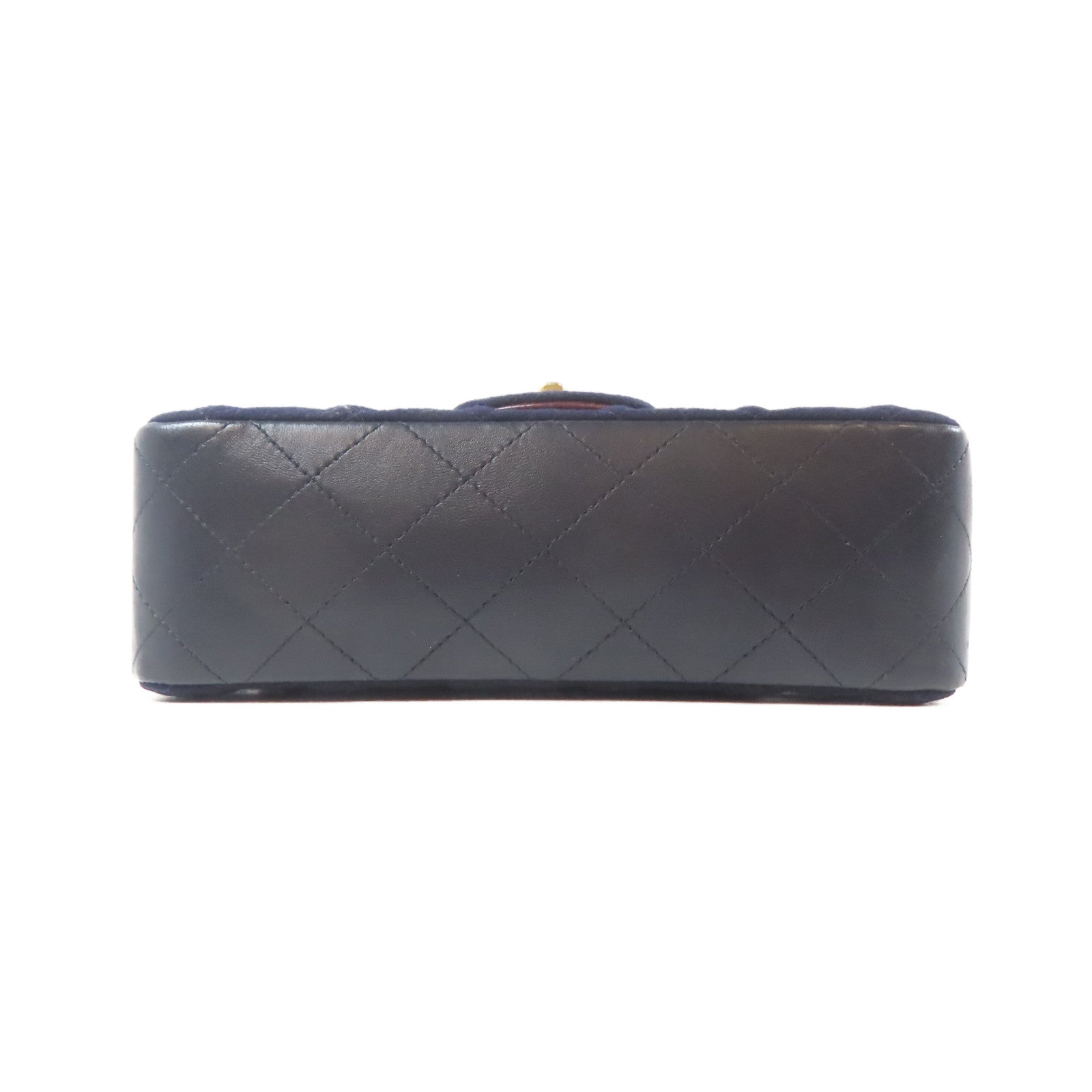 CHANEL 菱格羊毛Charms Mini Rectangular Flap金扣肩背袋深藍色