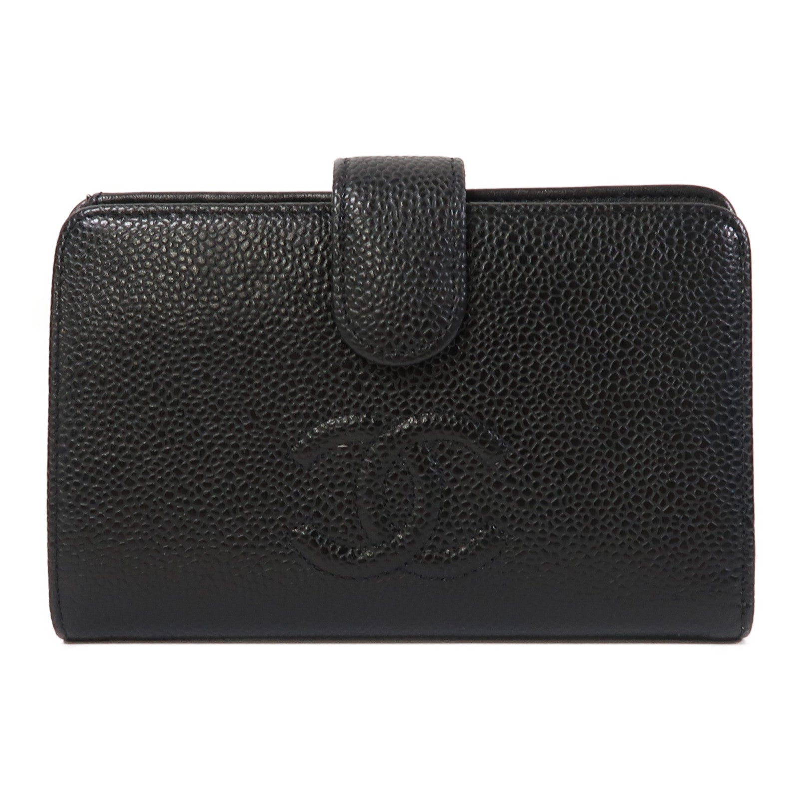 CHANEL Caviar皮革Wallet銀扣錢包黑色
