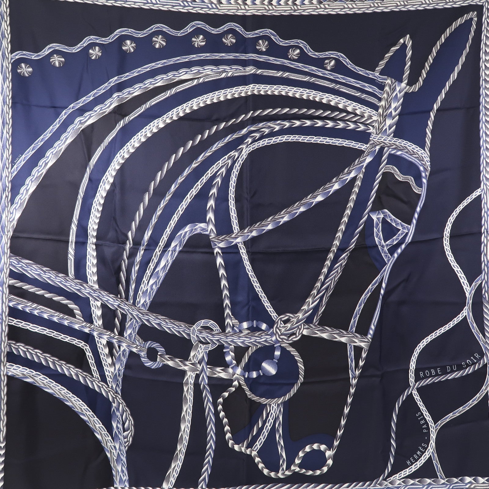HERMES 絲質Scarf 90x90絲巾深藍色