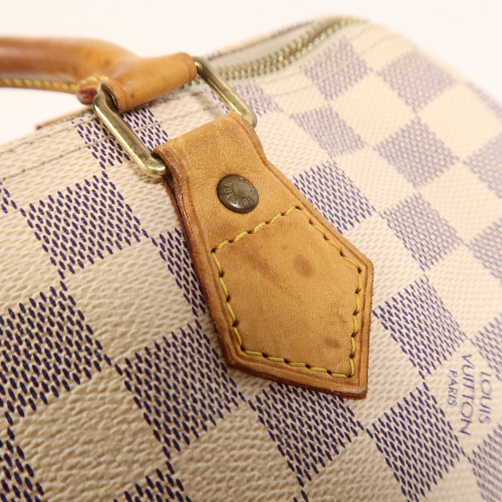 LOUIS VUITTON Damier Azur Speedy 30金扣手挽袋白色
