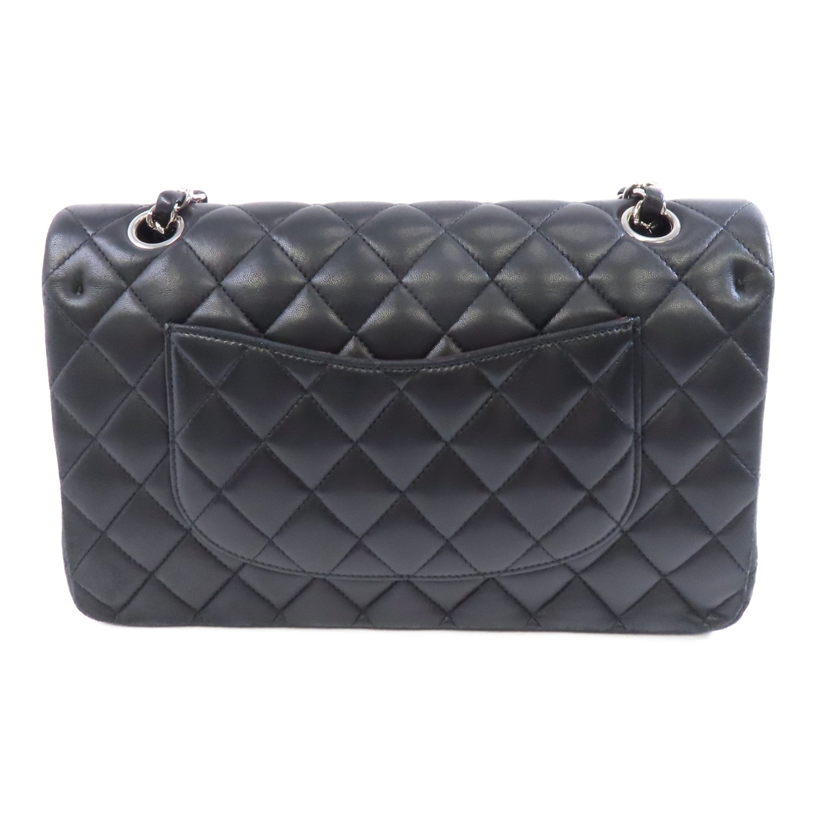 CHANEL 菱格羊皮皮革Classic Flap 25銀扣鏈帶肩背袋黑色