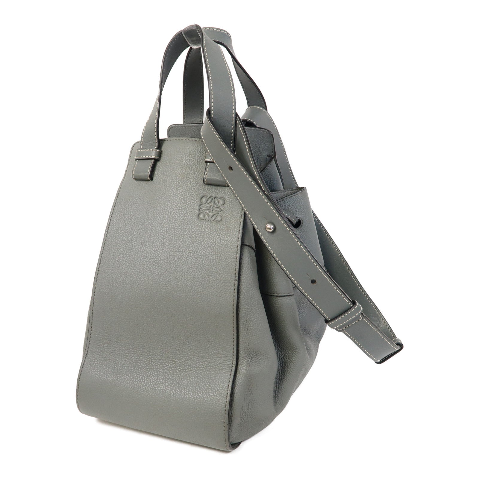 LOEWE 牛皮皮革Hammock銀扣手挽肩背兩用袋灰色