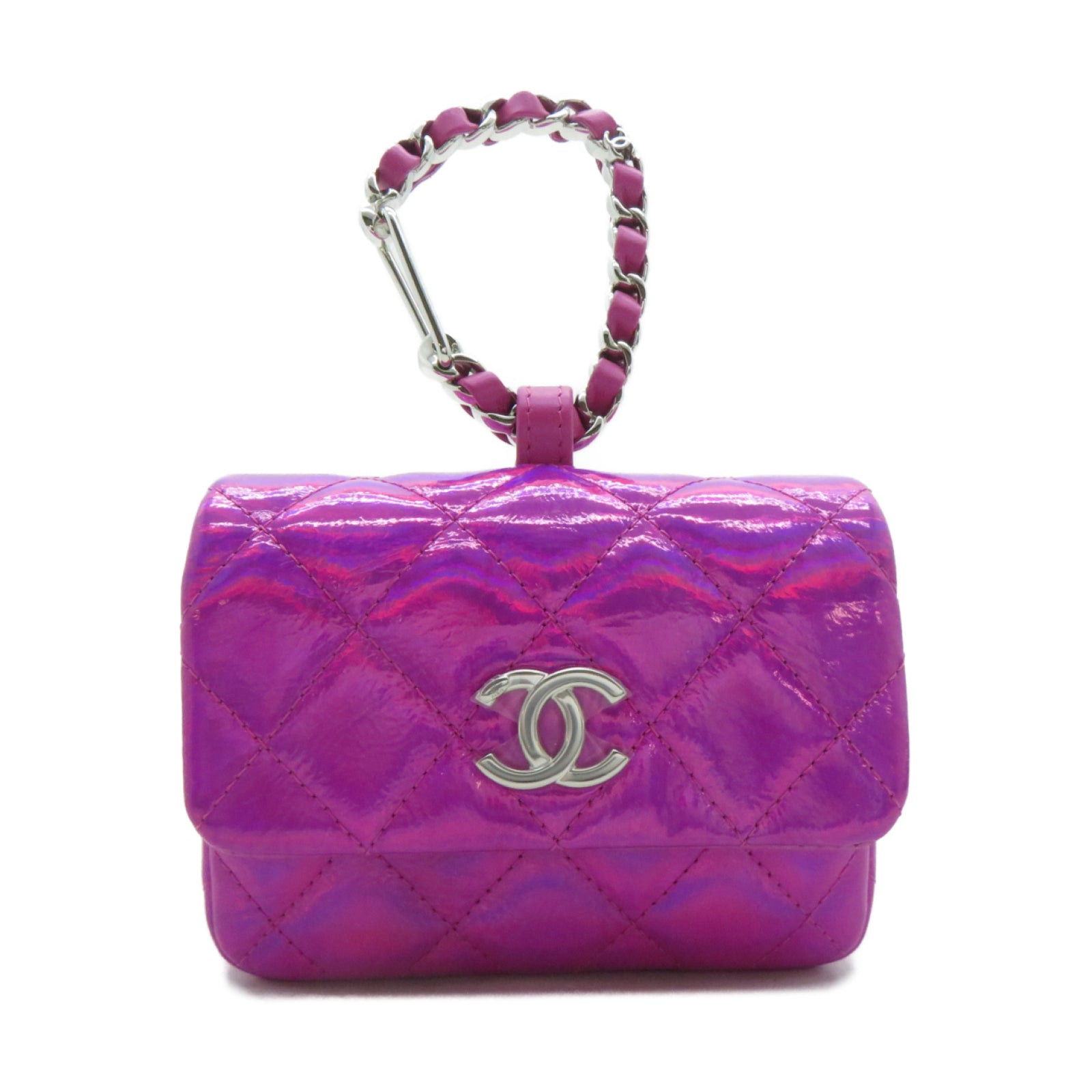 CHANEL 【激減優惠】菱格漆皮皮革Waist Bag銀扣腰包粉紅色