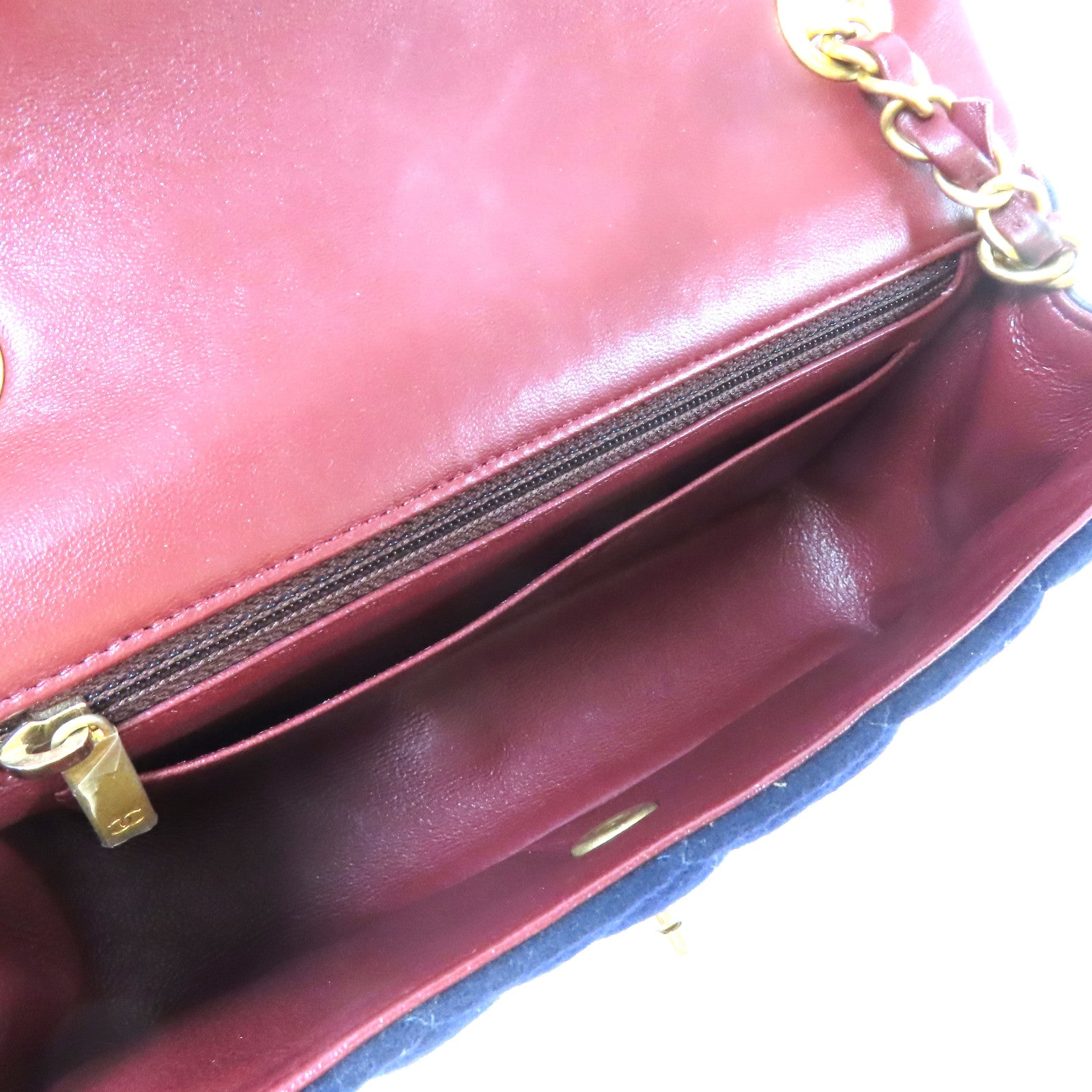 CHANEL 菱格羊毛Charms Mini Rectangular Flap金扣肩背袋深藍色