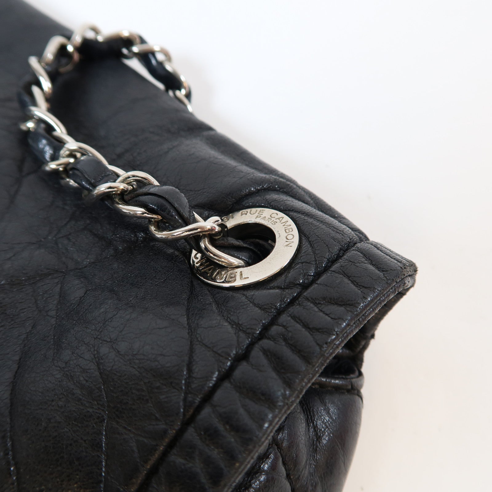 CHANEL 牛皮皮革Chain Shoulder Bag銀扣鏈帶肩背袋黑色