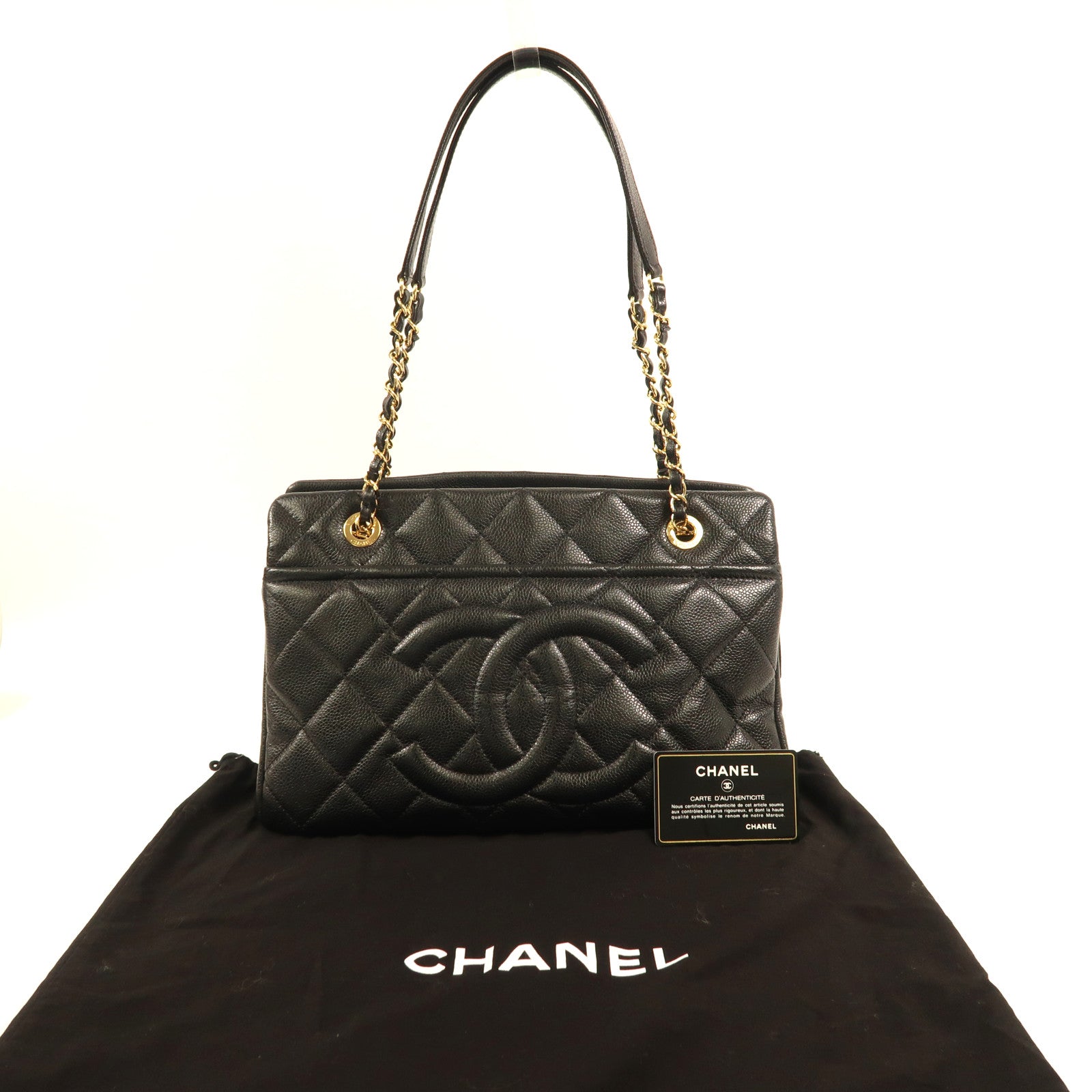 CHANEL 牛皮皮革Chain Shoulder金扣鏈帶肩背袋