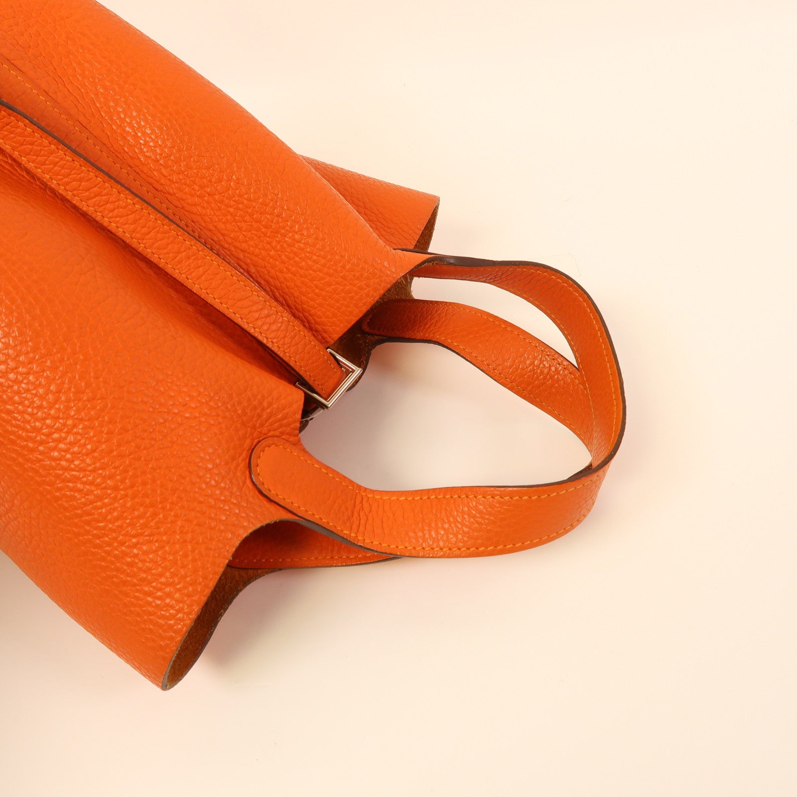 HERMES Clemence皮革Picotin PM銀扣手挽袋火橘色