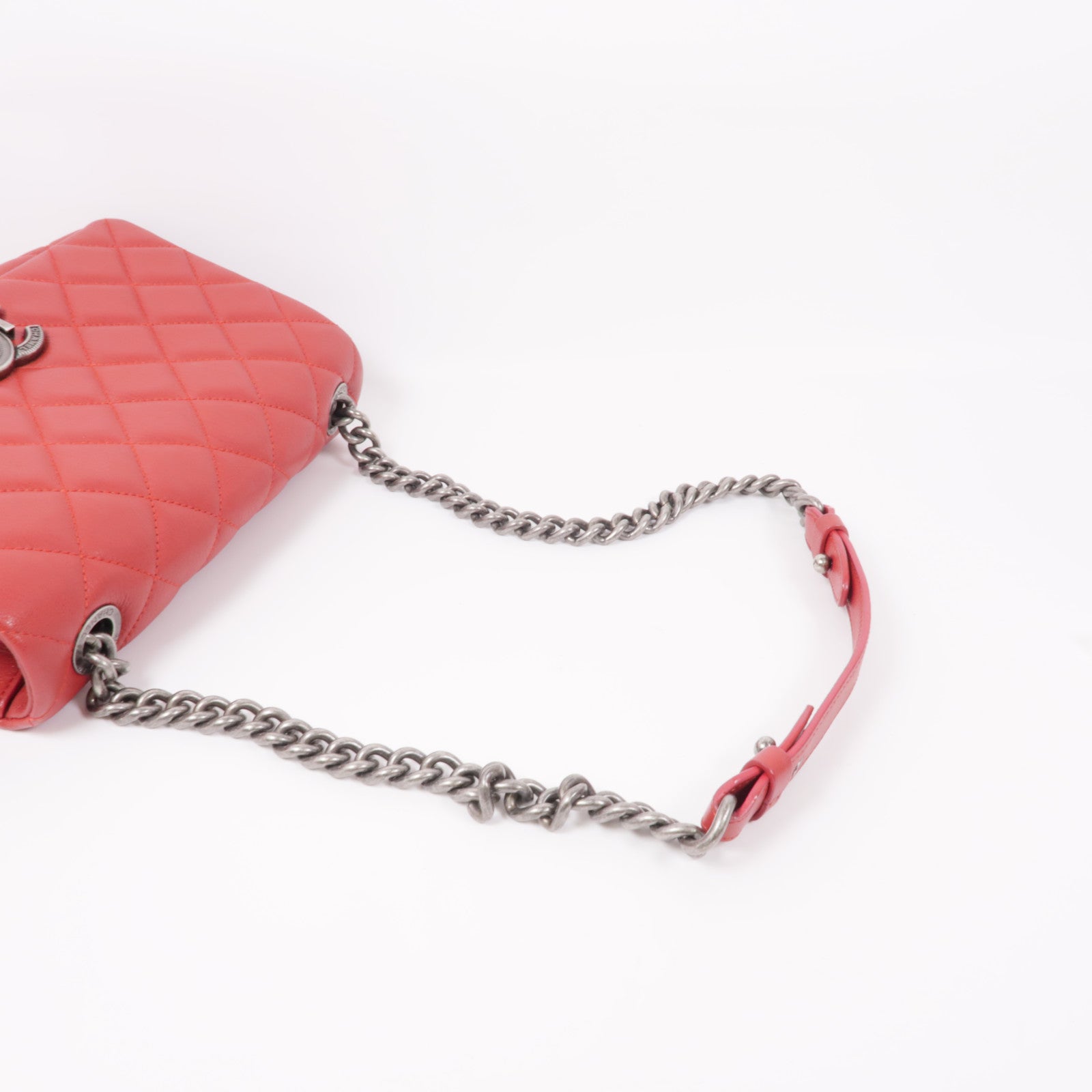 CHANEL 牛皮皮革Chain Shoulder銀扣鏈帶肩背袋