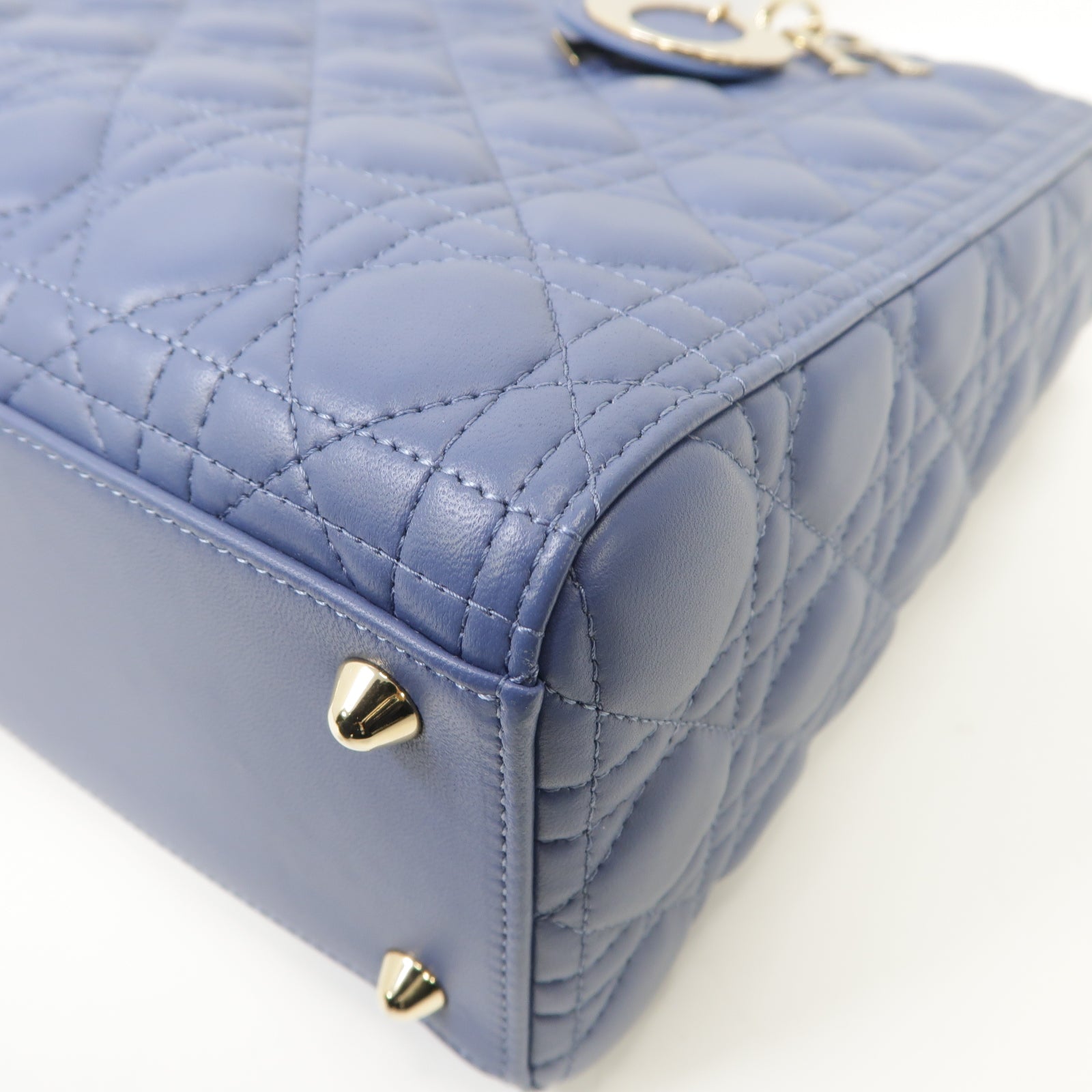 Dior 羊皮皮革Lady Dior Large 2 Way Shoulder Bag金扣手挽肩背兩用袋藍色