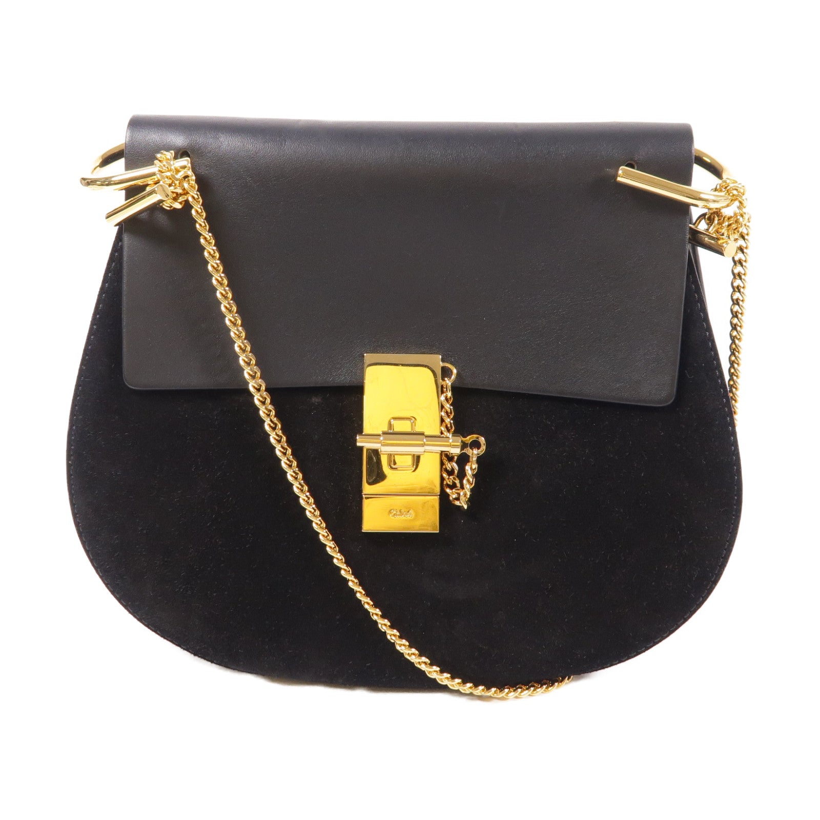 Chloe 絨布/牛皮皮革Draw金扣鏈帶肩背袋