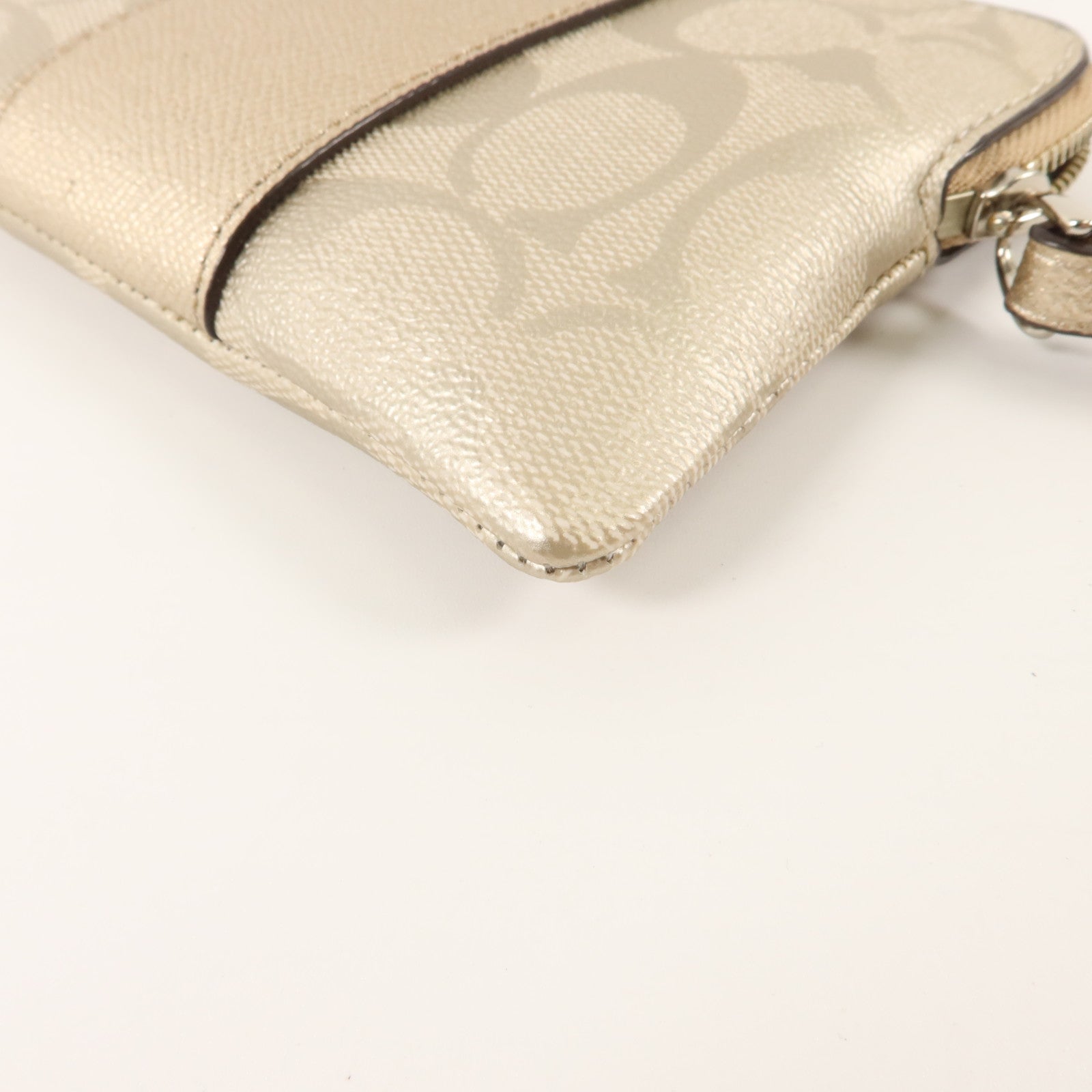 COACH 塗層帆布Wristlet Wallet銀扣小袋